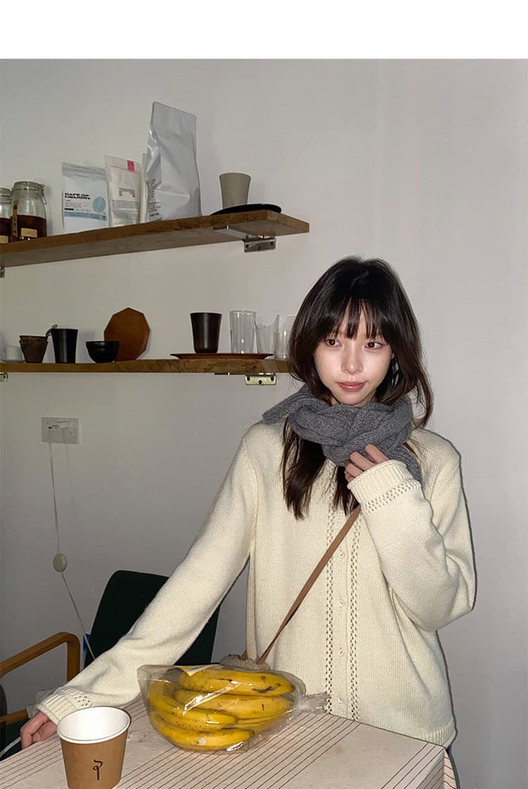 우유 토끼 행성 직접 만든 따뜻한 섬 폴로 칼라 작은 홀로우 아웃 레이스 스웨터 오픈 가디건 여성 코트 식물 플러시 버클 니트 맨위 상세 이미지 65