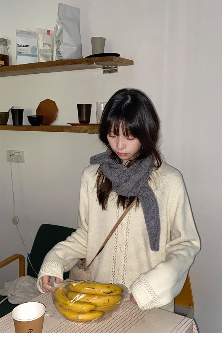 우유 토끼 행성 직접 만든 따뜻한 섬 폴로 칼라 작은 홀로우 아웃 레이스 스웨터 오픈 가디건 여성 코트 식물 플러시 버클 니트 맨위 상세 이미지 66