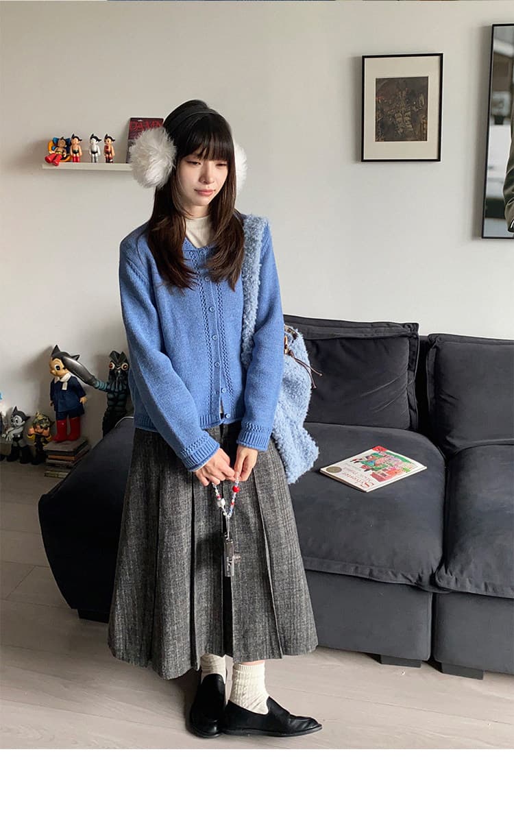 우유 토끼 행성 직접 만든 따뜻한 섬 폴로 칼라 작은 홀로우 아웃 레이스 스웨터 오픈 가디건 여성 코트 식물 플러시 버클 니트 맨위 상세 이미지 82