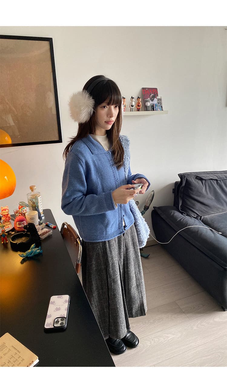 우유 토끼 행성 직접 만든 따뜻한 섬 폴로 칼라 작은 홀로우 아웃 레이스 스웨터 오픈 가디건 여성 코트 식물 플러시 버클 니트 맨위 상세 이미지 92
