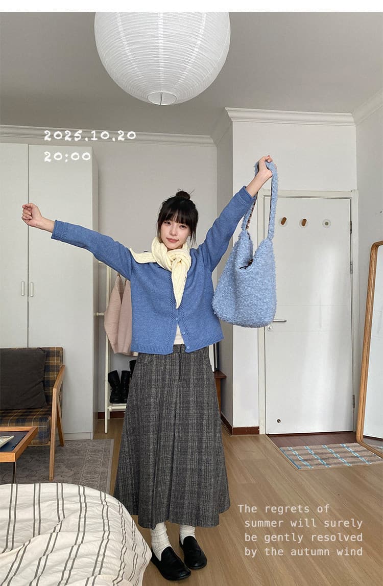 우유 토끼 행성 직접 만든 따뜻한 섬 폴로 칼라 작은 홀로우 아웃 레이스 스웨터 오픈 가디건 여성 코트 식물 플러시 버클 니트 맨위 상세 이미지 94