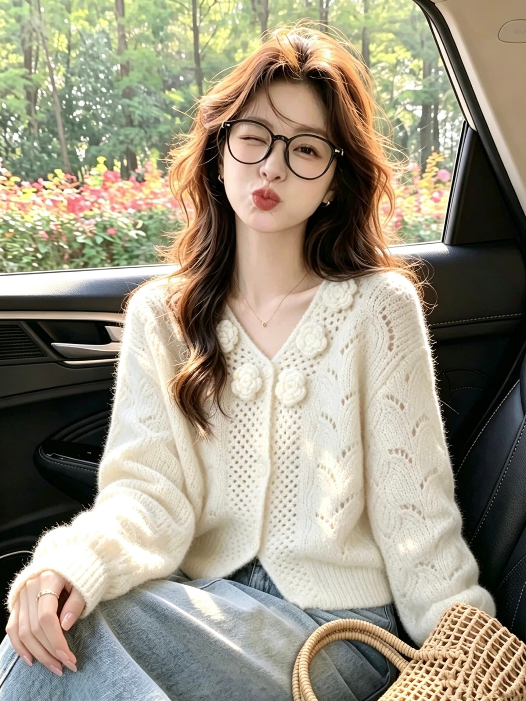 프랑스식 레트로 3 차원 꽃 홀로우 아웃 니트 오픈 가디건 여성 2026 가을 새로운 디자인 센스 스웨터 코트 맨위 상세 이미지 2