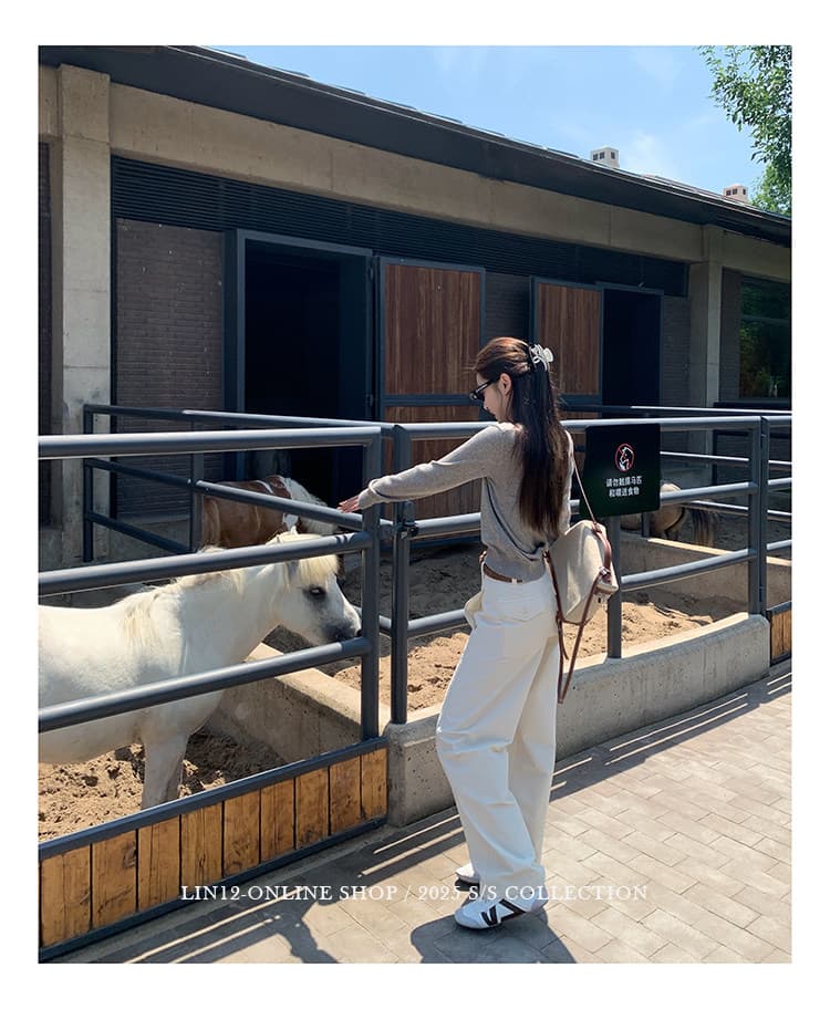 lin12- 높음 지혜 빛 사람들 스웨터 오래된 돈 바람 POLO 칼라 니트 스웨터 여성 느긋한 캐주얼 V넥 긴팔 맨위 상세 이미지 15