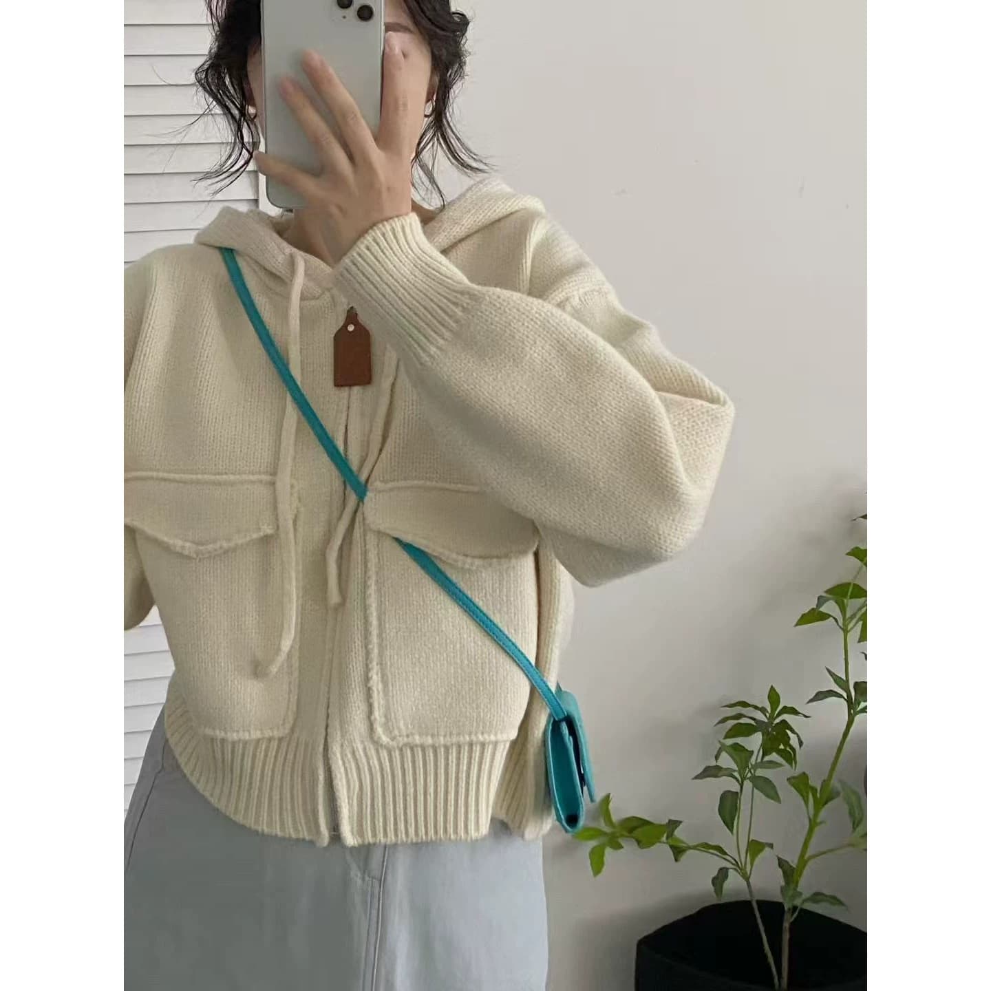 작은 키 니트 오픈 가디건 한 부서 캐주얼 2026 새로운 단색 미니멀리즘 지퍼 후드 두꺼운 스웨터 여성 코트