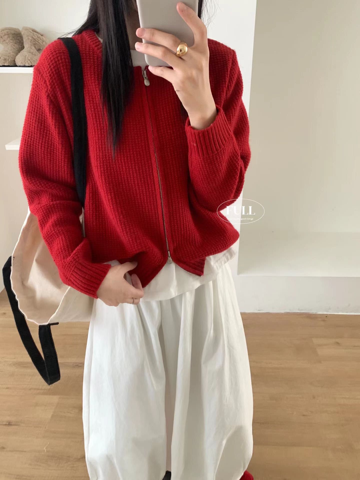 동대문 라운드 넥 절묘한 쇼트 스타일 니트 오픈 가디건 오픈 가디건 두꺼운 강함 질감 센스 더블 지퍼 재킷 스웨터 상세 이미지 8