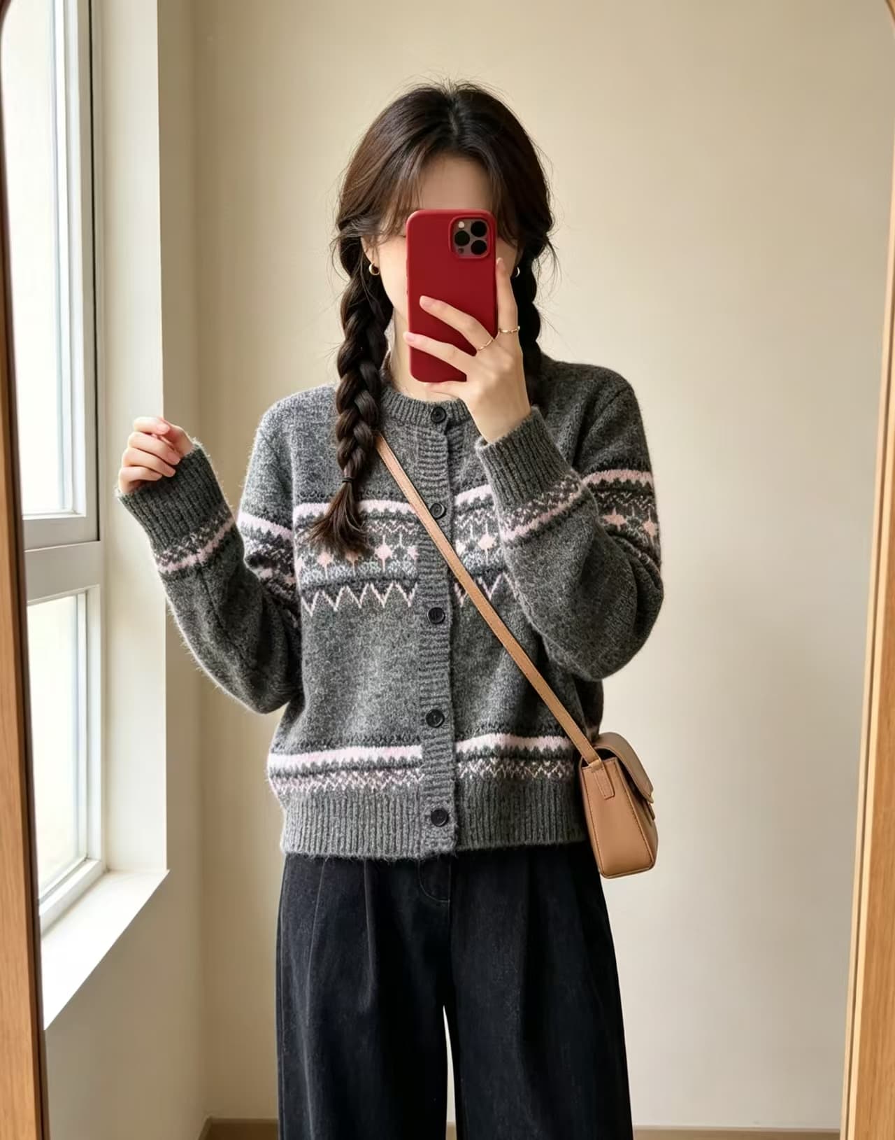한 부서 레트로 부드러운 찹쌀 자카드 니트 오픈 가디건 여성 가을 겨울 새로운 루즈핏 라운드 넥 스웨터 코트 디자인 센스 맨위 상세 이미지 1