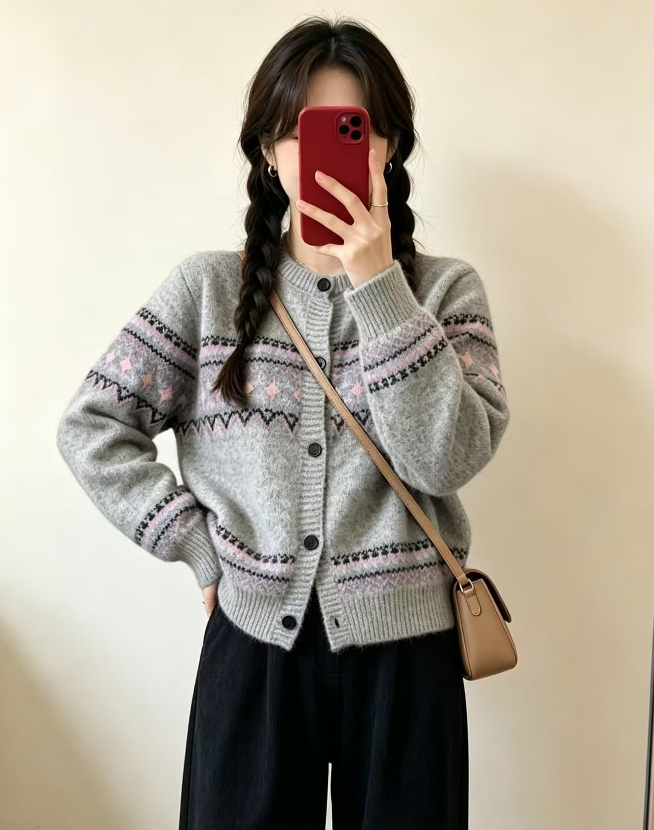 한 부서 레트로 부드러운 찹쌀 자카드 니트 오픈 가디건 여성 가을 겨울 새로운 루즈핏 라운드 넥 스웨터 코트 디자인 센스 맨위 상세 이미지 3