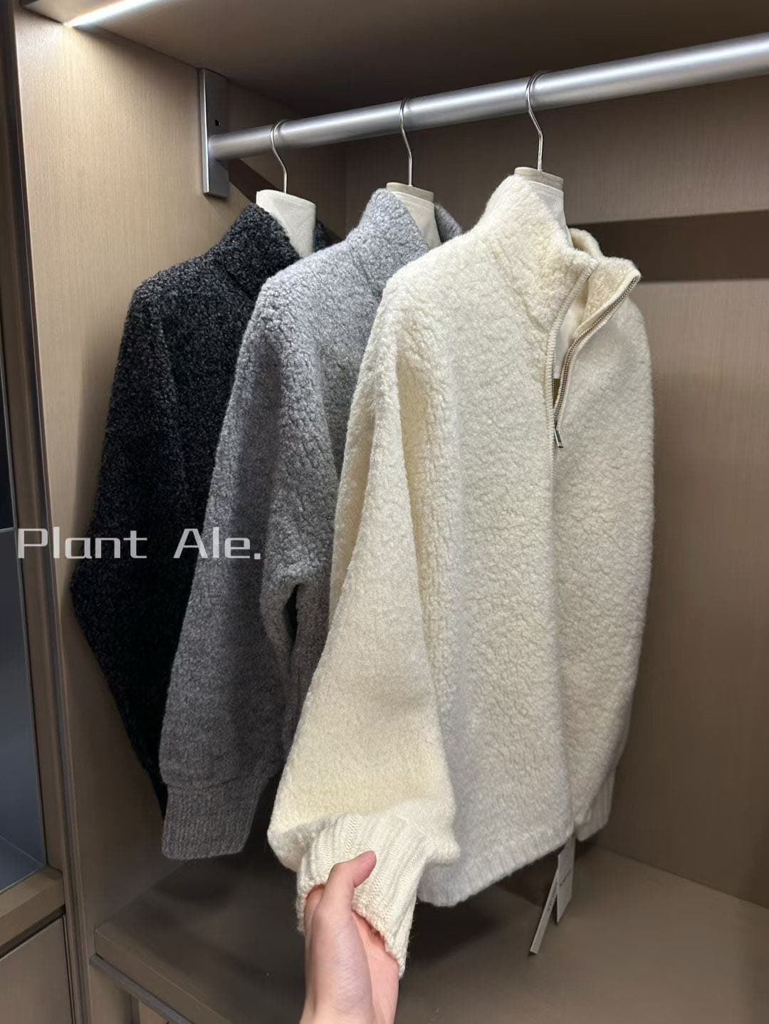 plant ale 2026 가을 새로운 미니멀리즘 다용도 낟알 스탠드 칼라 양모 니트 오픈 가디건 여성 코트 상세 이미지 7