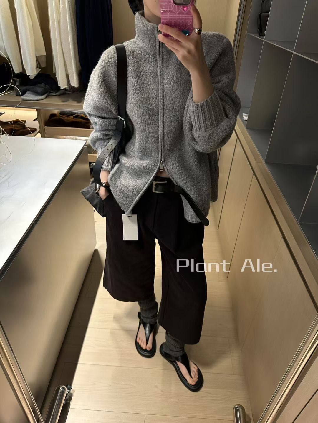 plant ale 2026 가을 새로운 미니멀리즘 다용도 낟알 스탠드 칼라 양모 니트 오픈 가디건 여성 코트 상세 이미지 19