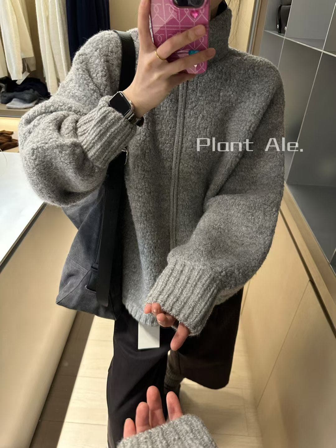 plant ale 2026 가을 새로운 미니멀리즘 다용도 낟알 스탠드 칼라 양모 니트 오픈 가디건 여성 코트 상세 이미지 22