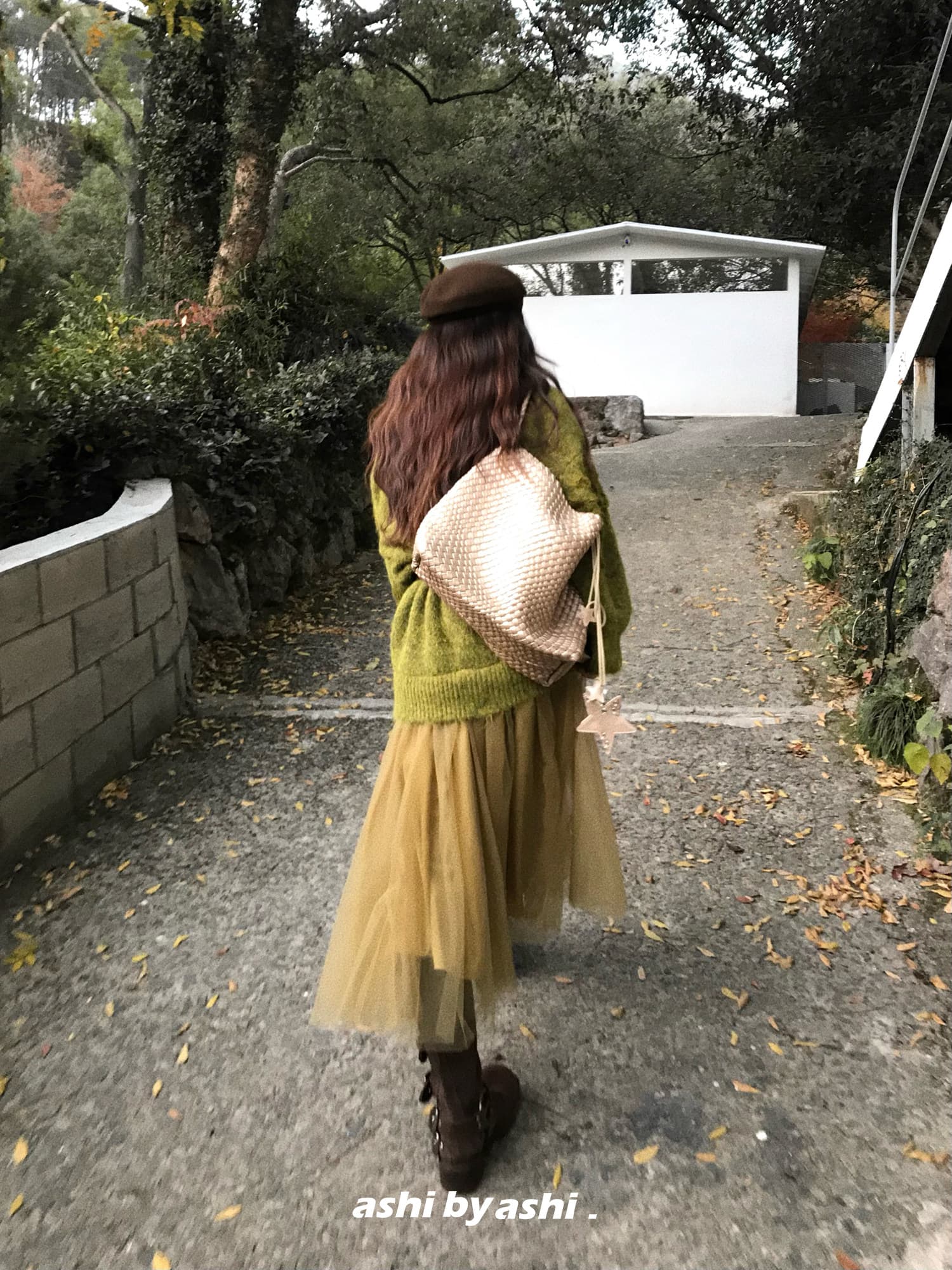 보다 큼 시 예기치 않게 만나다. 느긋한 바람 작은 대중 질감 센스 니트 패치워크 망사 드레스 루즈핏 롱 스커트 상세 이미지 5