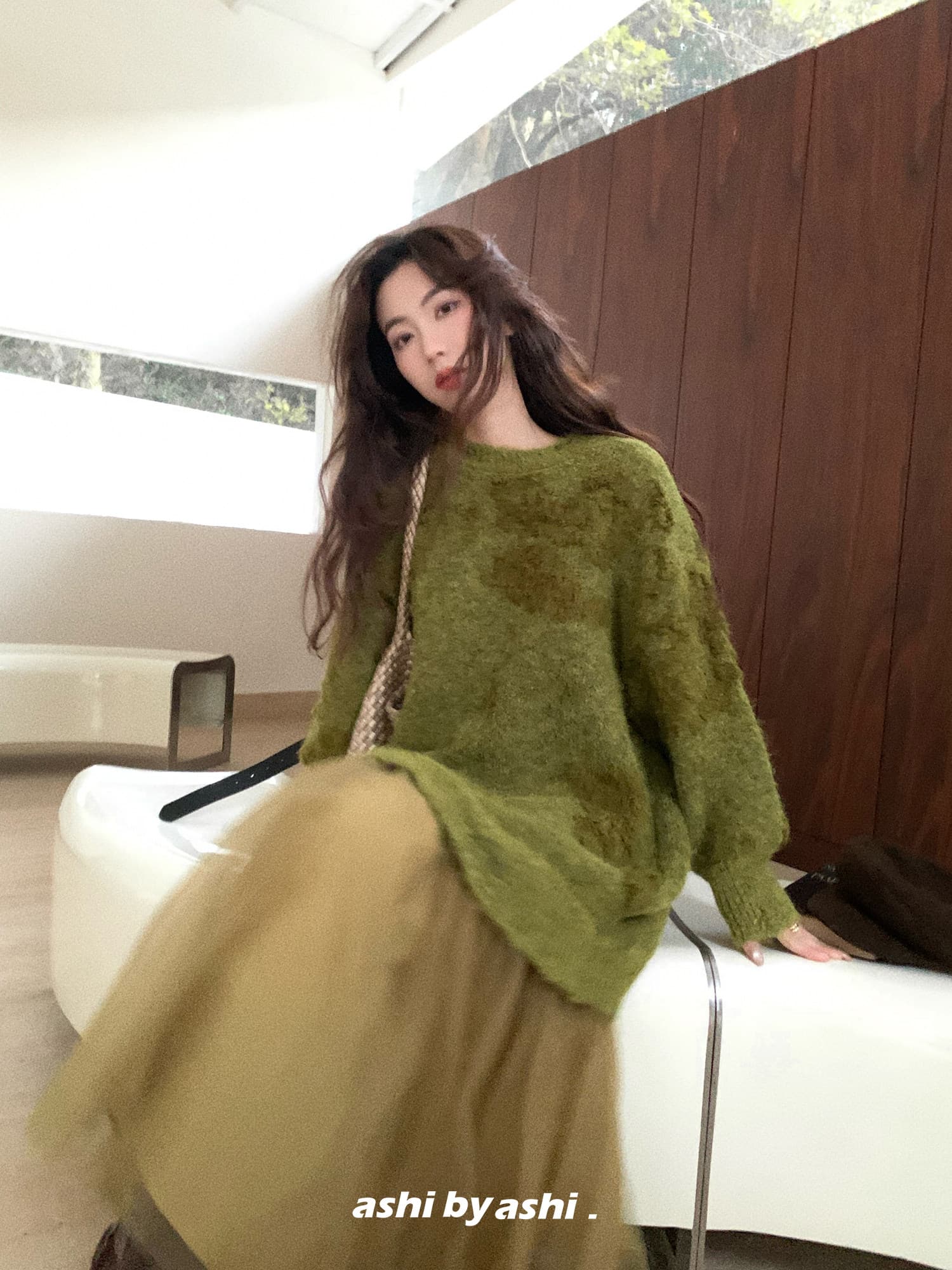 보다 큼 시 예기치 않게 만나다. 느긋한 바람 작은 대중 질감 센스 니트 패치워크 망사 드레스 루즈핏 롱 스커트 상세 이미지 40
