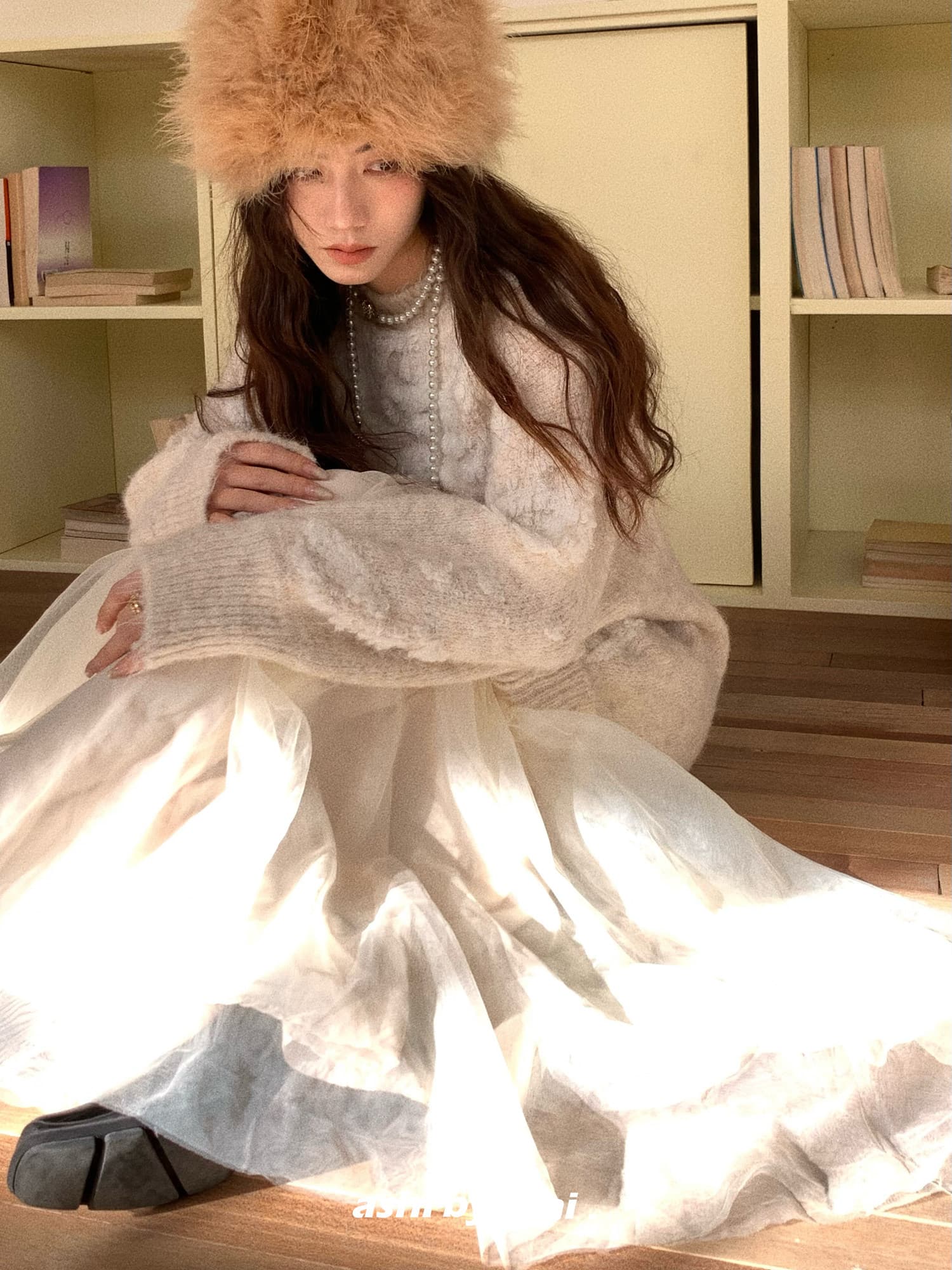 보다 큼 시 예기치 않게 만나다. 느긋한 바람 작은 대중 질감 센스 니트 패치워크 망사 드레스 루즈핏 롱 스커트 상세 이미지 62