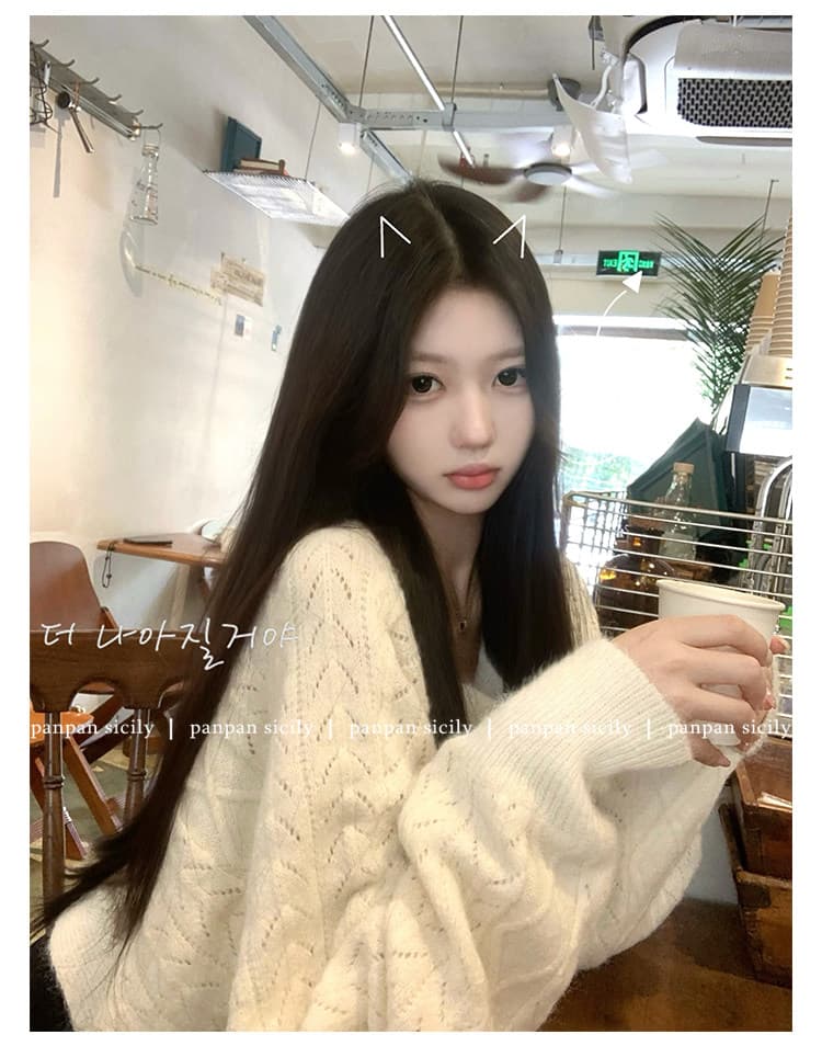 디스크 디스크 느긋한 귀신 가을 한 부서 양모 니트 스웨터 여성 배트윙 소매 긴팔 스웨터 다용도 맨위 상세 이미지 23