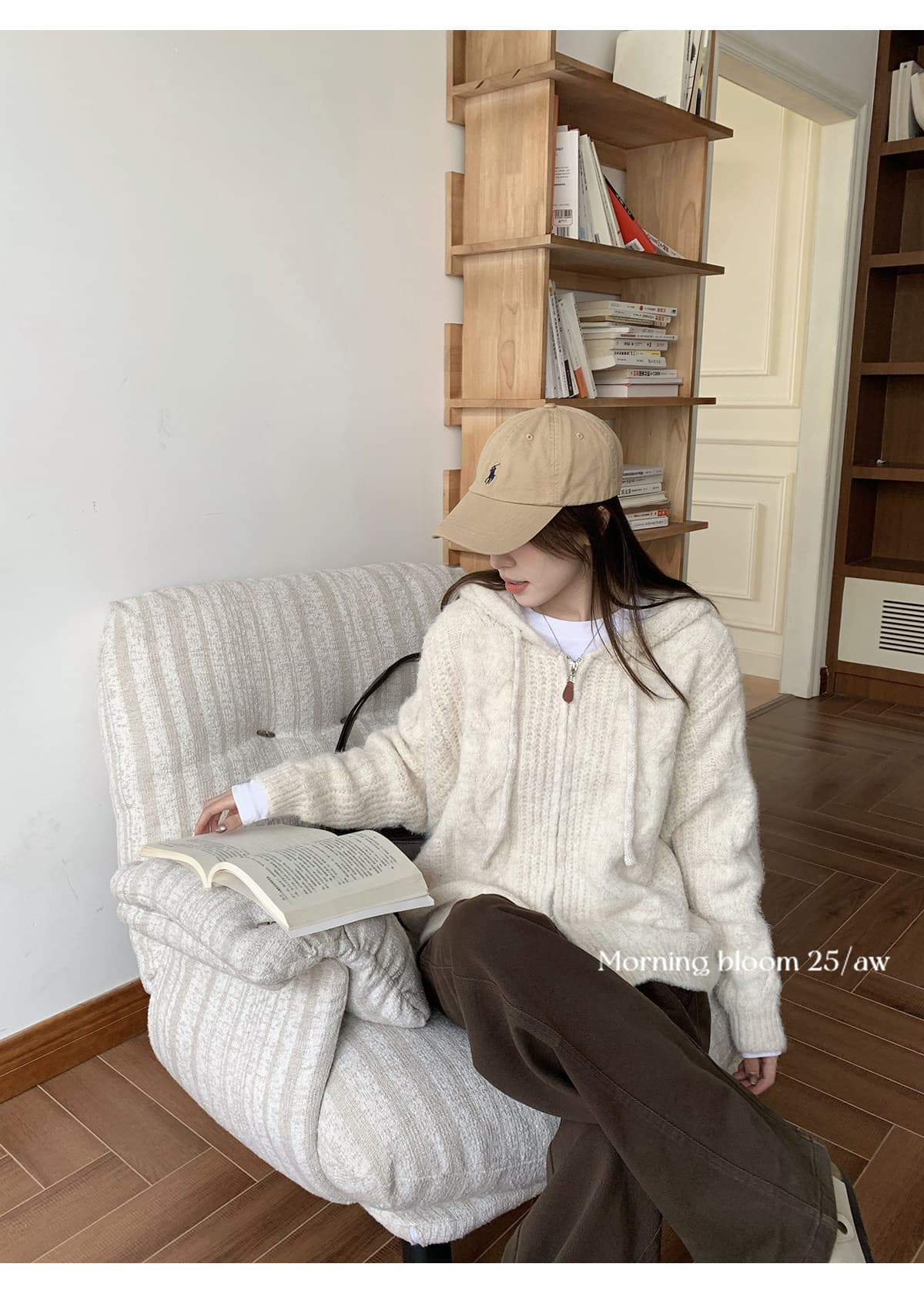 morning bloom 부드러운 찹쌀 두꺼운 지퍼 스웨터 여자 2026 새로운 후드 니트 털실 재킷 맨위 상세 이미지 8