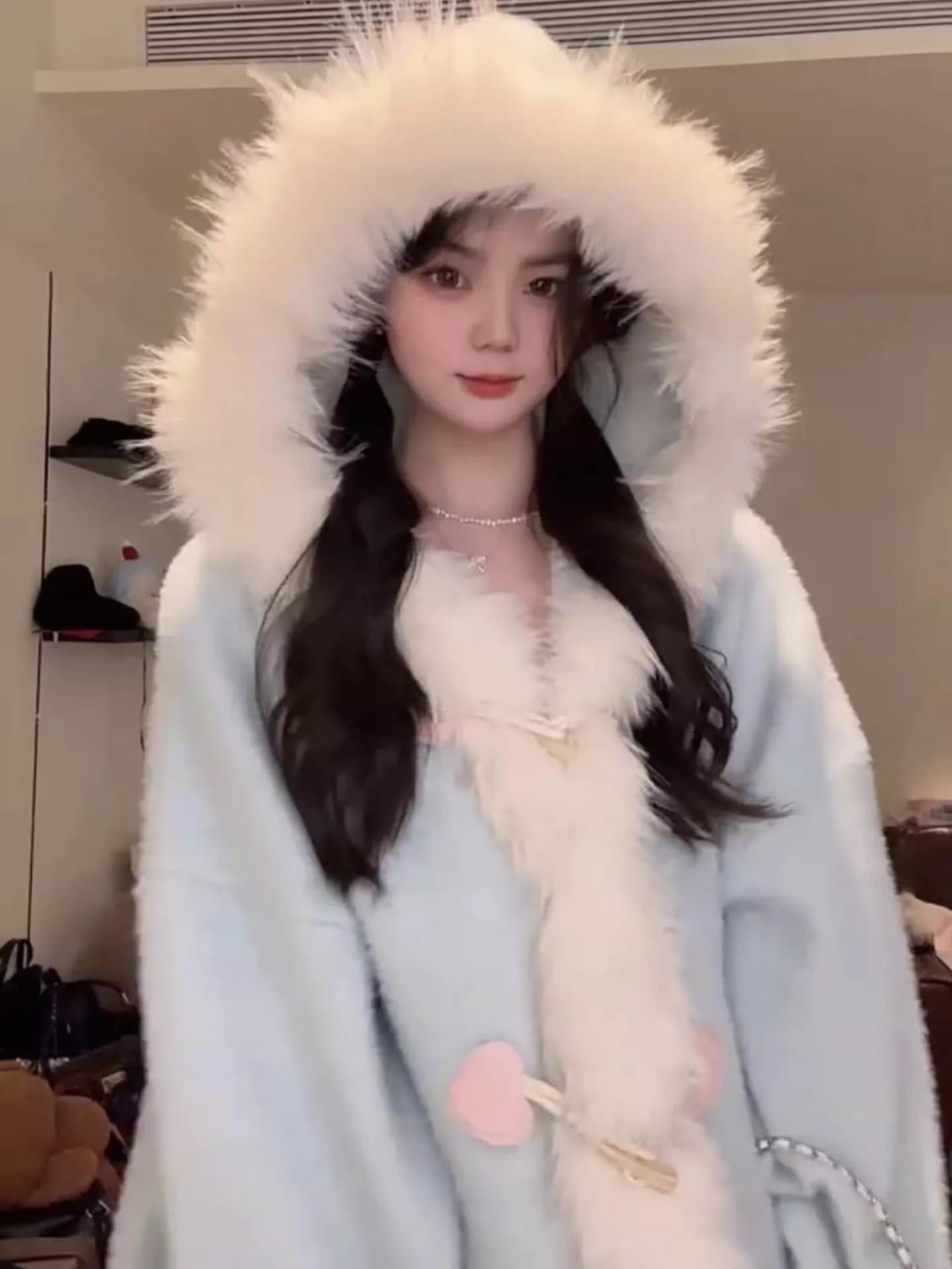 한 부서 달콤한 스타일 후드 모피 칼라 소뿔 버클 니트 오픈 가디건 여성 가을 겨울 새로운 연령 감소 다용도 보온 두꺼운 스타일 재킷 이미지 3
