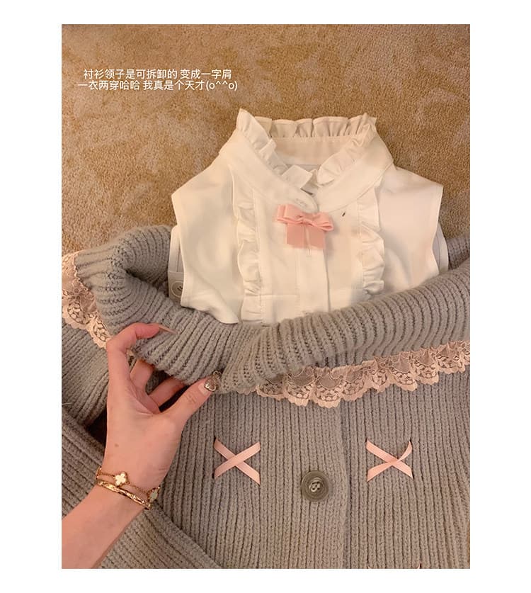 집 매운맛 매운맛 halolala 중년 doll 센스 셔츠 칼라 스웨터 여자 순수한 욕망 바람 오프숄더 맨위 니트 스웨터 상세 이미지 2