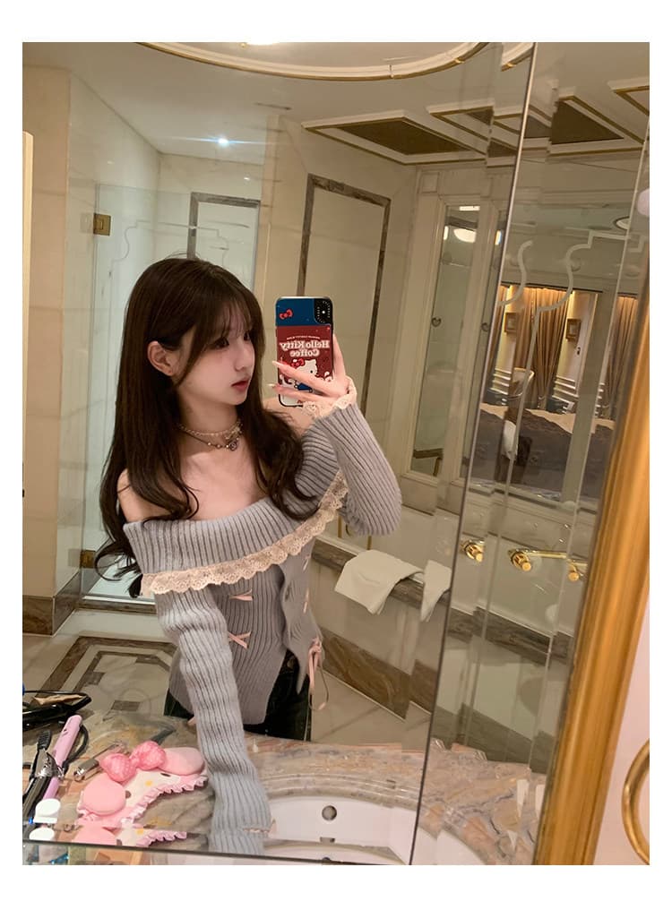 집 매운맛 매운맛 halolala 중년 doll 센스 셔츠 칼라 스웨터 여자 순수한 욕망 바람 오프숄더 맨위 니트 스웨터 상세 이미지 14