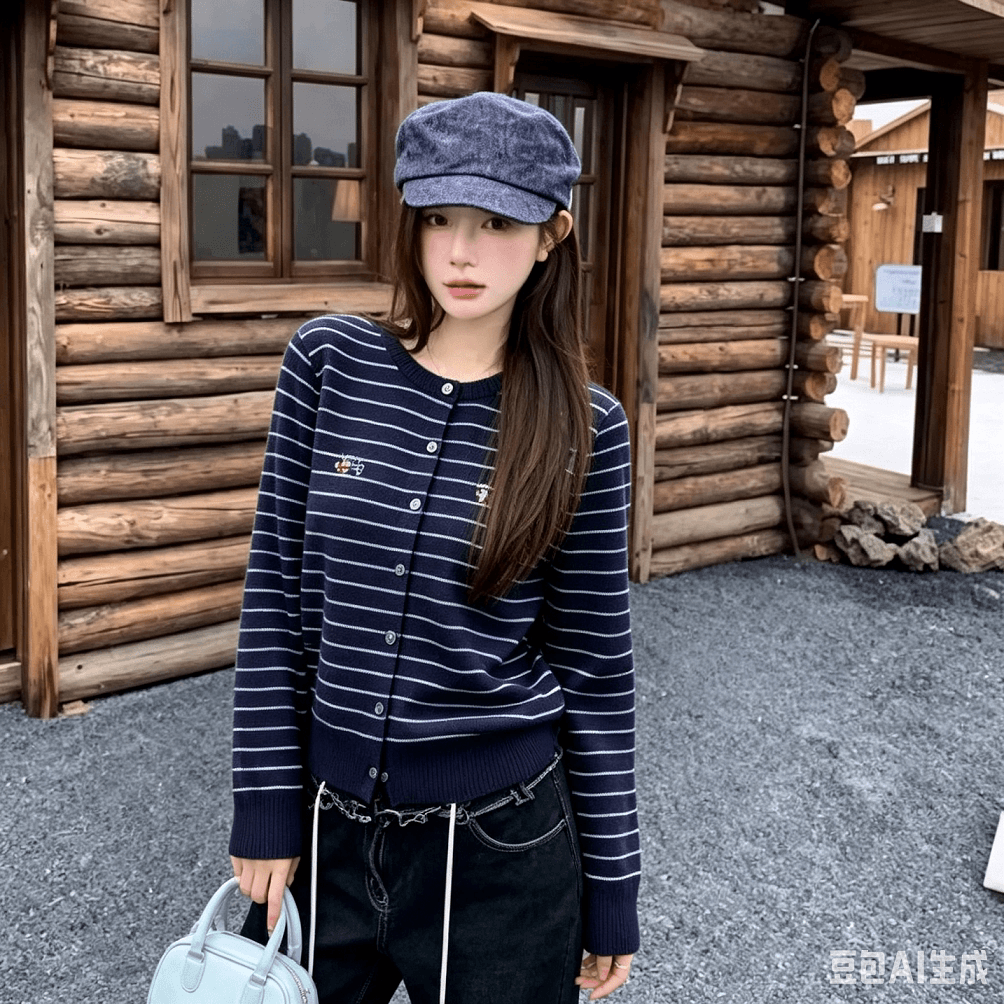 한 부서 디자인 센스 부드러운 찹쌀 스트라이프 강아지 자수 긴팔 니트 오픈 가디건 여성 가을 새로운 루즈핏 맨위 ins 상세 이미지 3