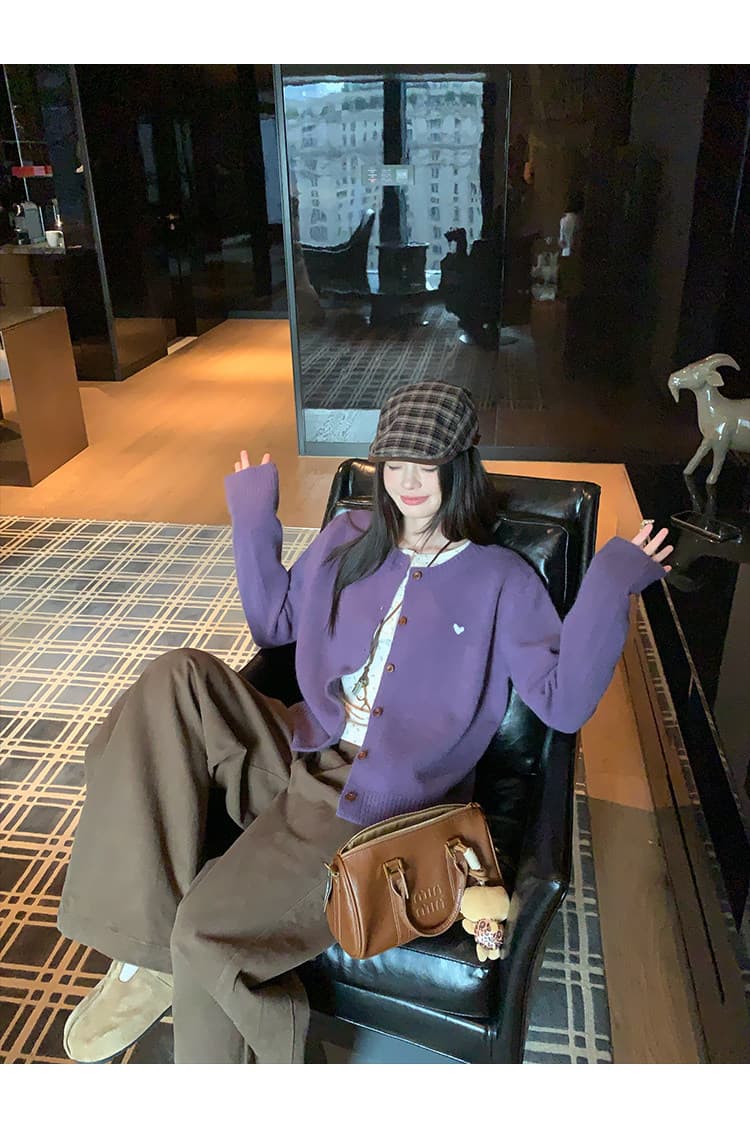 송 긍정적 인 En 보라색 스웨터 오픈 가디건 여성 코트 가을 새로운 외출용 캐주얼 루즈핏 슬림해 보이는 긴팔 니트 맨위 상세 이미지 12