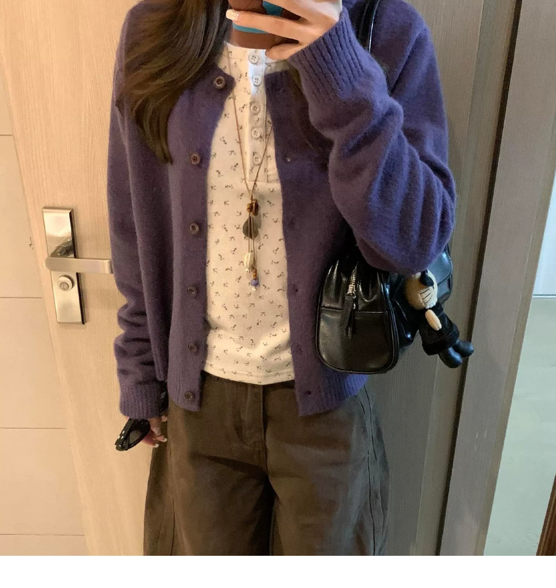 보라색 스웨터 오픈 가디건 여성 코트 가을 겨울철 새로운 외출용 캐주얼 루즈핏 슬림해 보이는 긴팔 쇼트 스타일 니트 맨위 이미지 2
