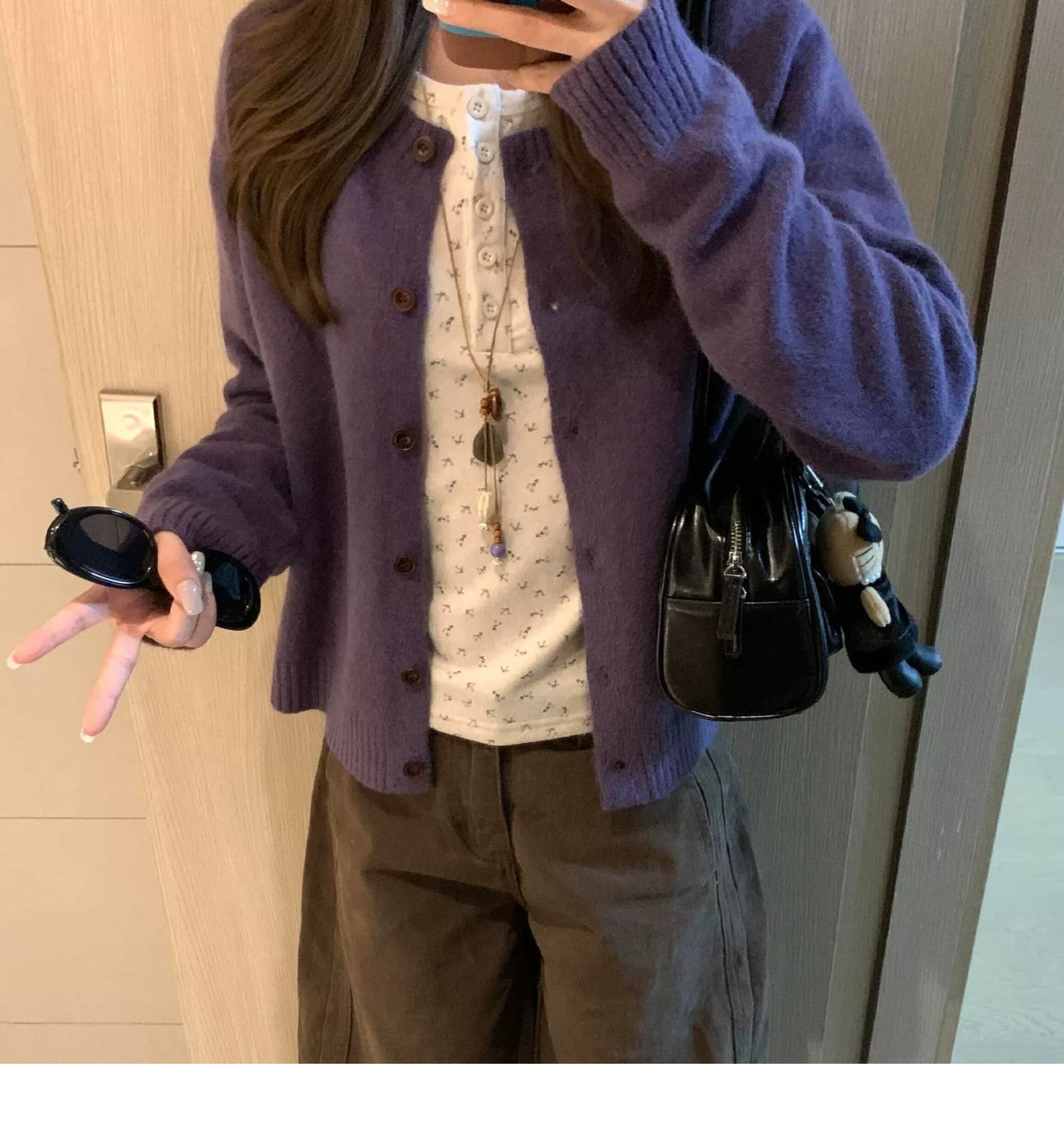 보라색 스웨터 오픈 가디건 여성 코트 가을 겨울철 새로운 외출용 캐주얼 루즈핏 슬림해 보이는 긴팔 쇼트 스타일 니트 맨위 이미지 4