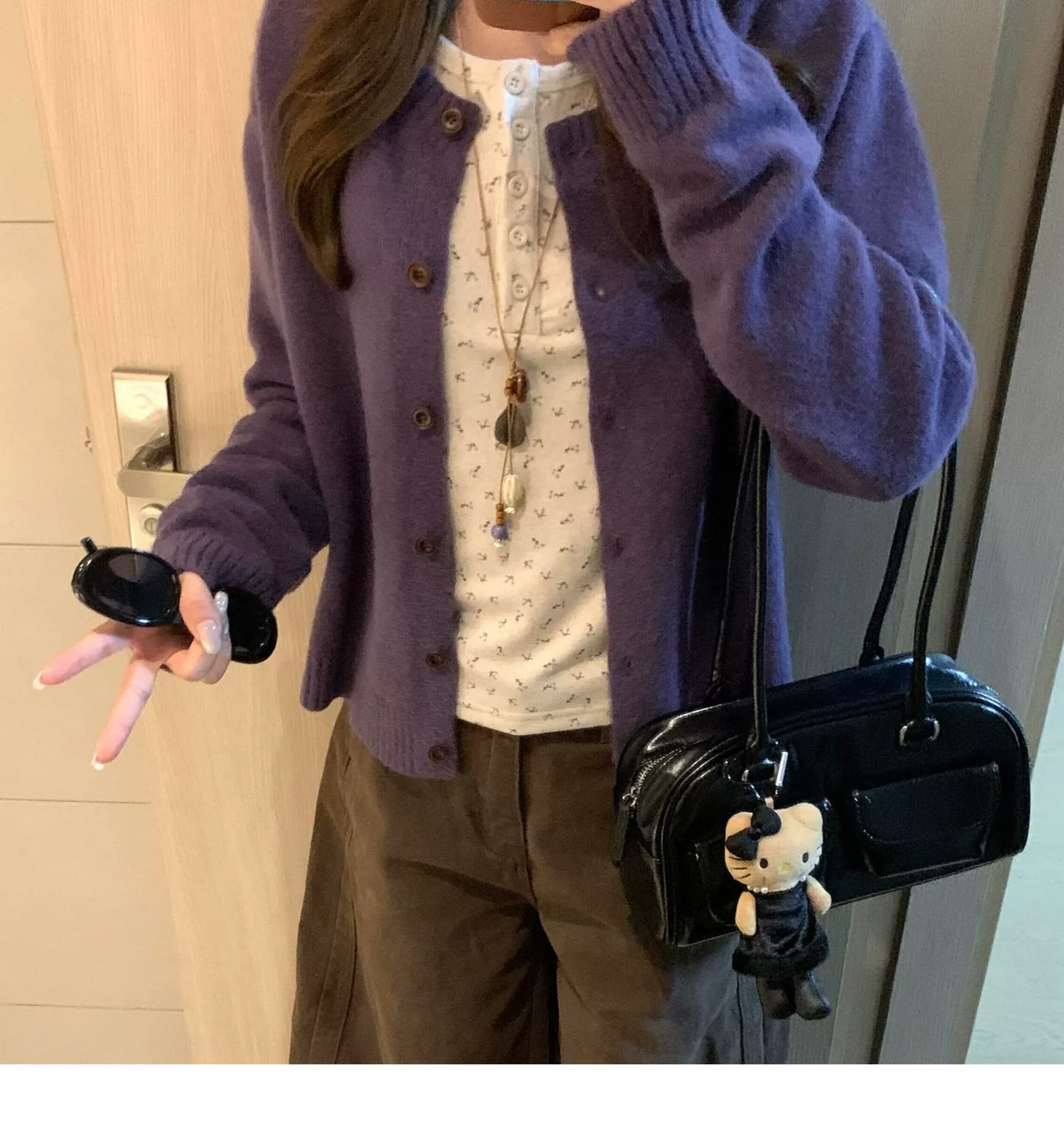 보라색 스웨터 오픈 가디건 여성 코트 가을 겨울철 새로운 외출용 캐주얼 루즈핏 슬림해 보이는 긴팔 쇼트 스타일 니트 맨위 상세 이미지 7