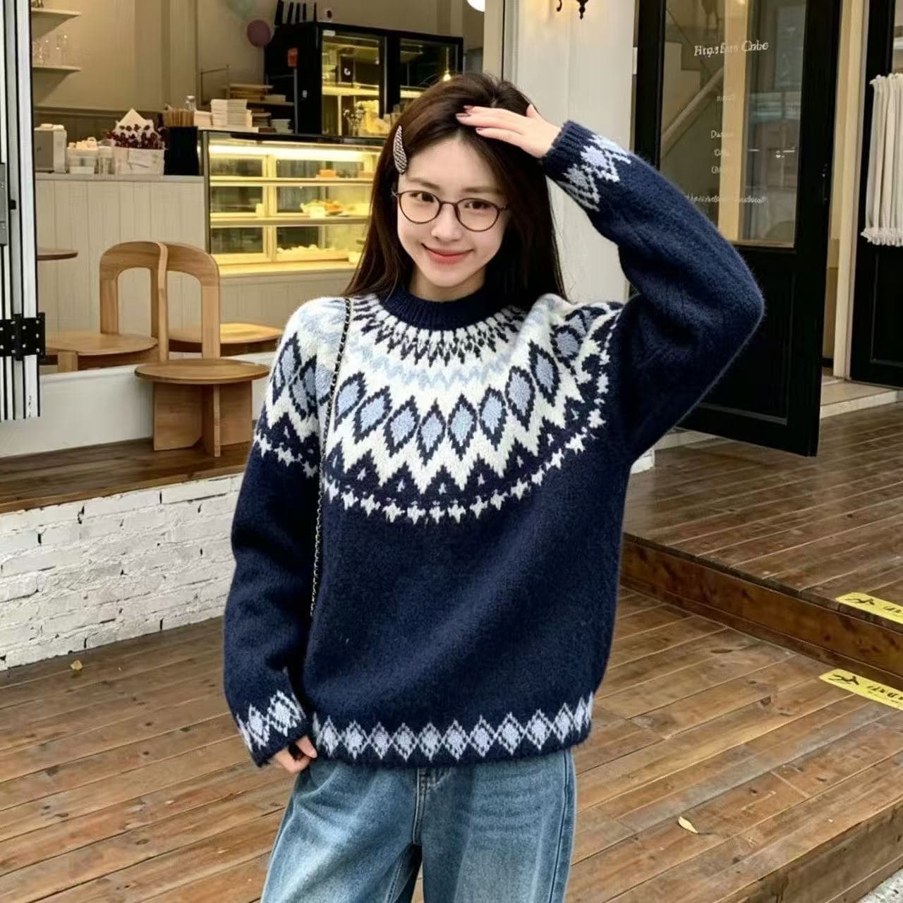 한 부서 레트로 공정한 섬 자카드 스웨터 풀오버 여성 2026 가을 새로운 느긋한 슬림해 보이는 분위기 센스 니트 재킷 상세 이미지 9