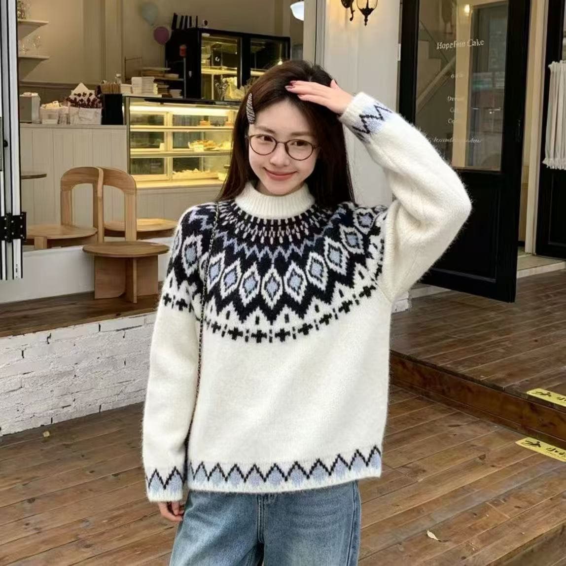 한 부서 레트로 공정한 섬 자카드 스웨터 풀오버 여성 2026 가을 새로운 느긋한 슬림해 보이는 분위기 센스 니트 재킷 상세 이미지 11
