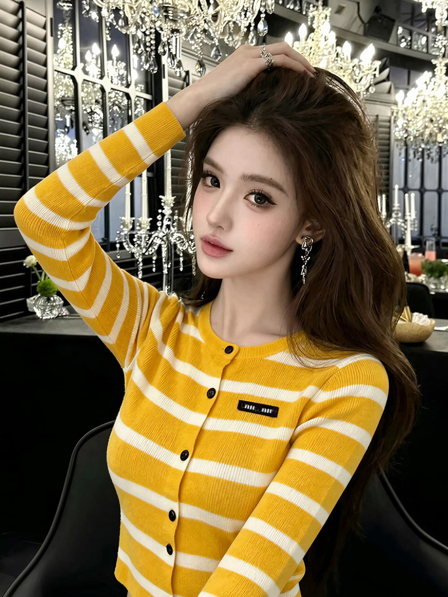 2026 이른 가을 쇼트 스타일 라운드 넥 몸매 가꾸기 긴팔 재킷 스웨터 레트로 배색 스트라이프 니트 오픈 가디건 여성 상세 이미지 14