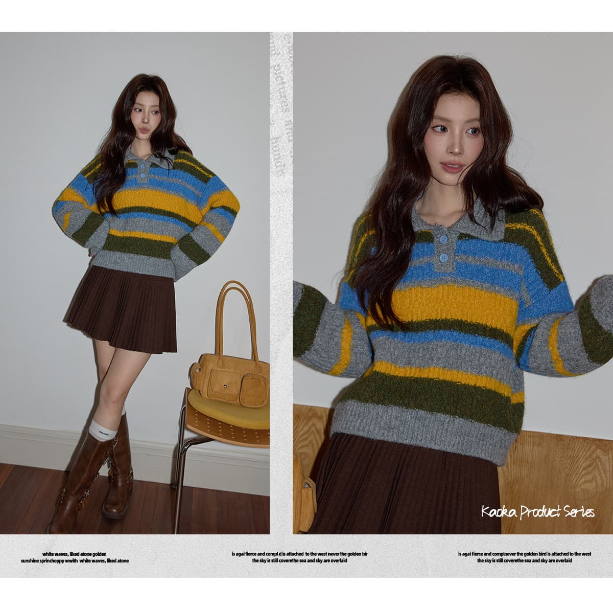 다시 레인 서리 염색 가을 셔츠 레트로 스트라이프 패치워크 색상 POLO 칼라 두꺼운 느긋한 스웨터 여자 2026 겨울 새로운 상세 이미지 13