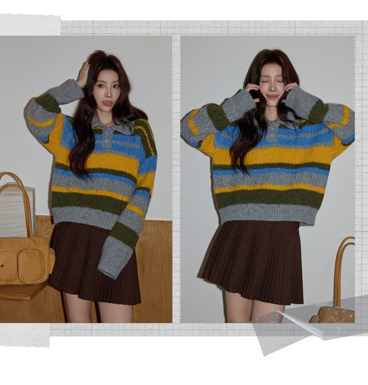 다시 레인 서리 염색 가을 셔츠 레트로 스트라이프 패치워크 색상 POLO 칼라 두꺼운 느긋한 스웨터 여자 2026 겨울 새로운 상세 이미지 21