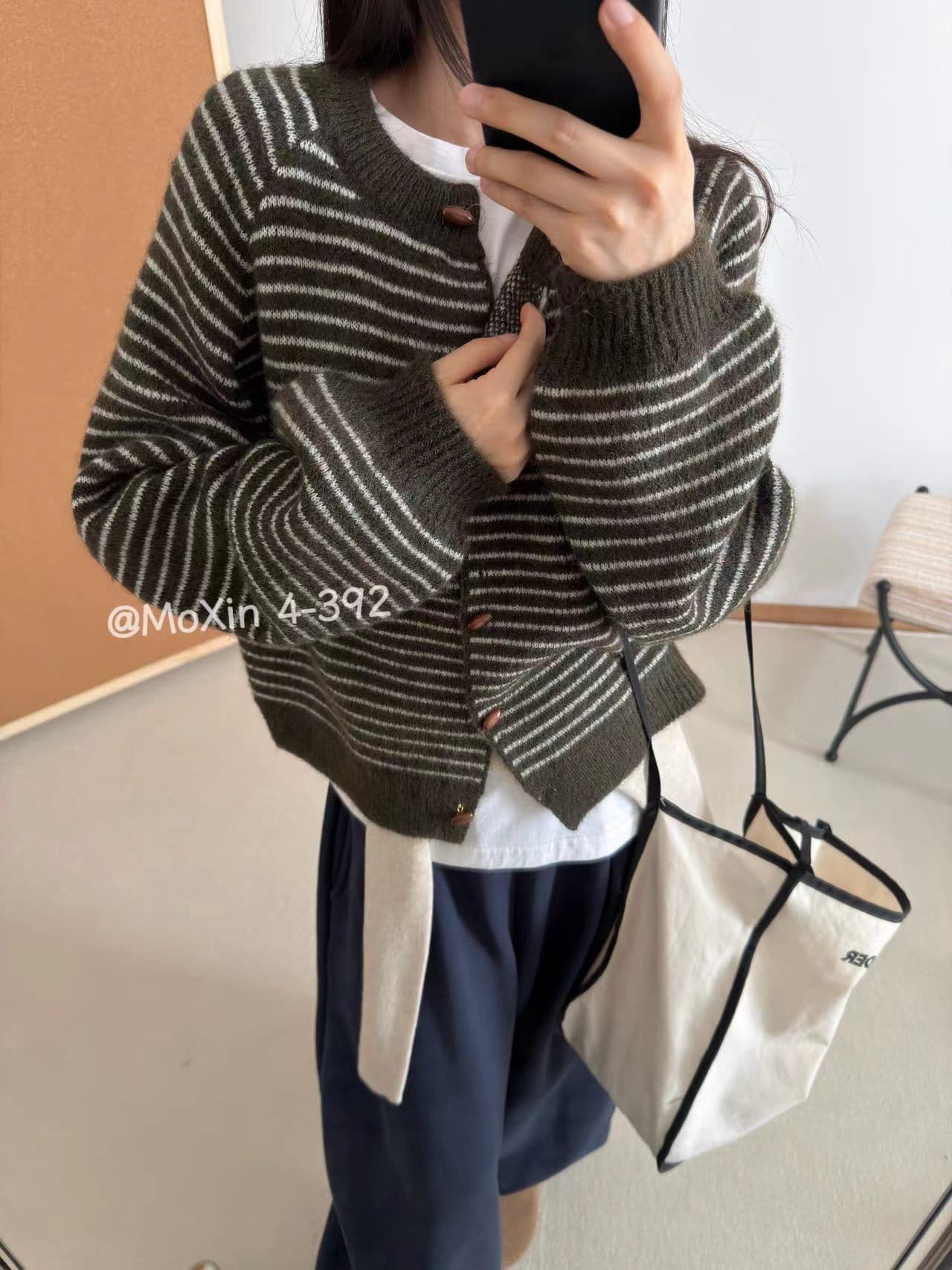 한 부서 미니멀리즘 스트라이프 부드러운 찹쌀 니트 오픈 가디건 여성 가을 겨울철 새로운 루즈핏 슬림해 보이는 스웨터 코트 다용도 맨위 상세 이미지 14