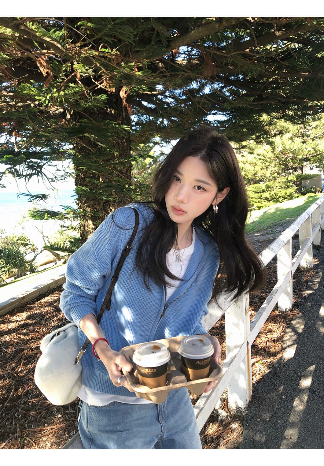 장 베이 베이 ibell 한 부서 루즈핏 슬림해 보이는 3 차원 후아 남편 그리드 후드 오픈 가디건 여성 레저 다용도 양모 재킷 상세 이미지 26
