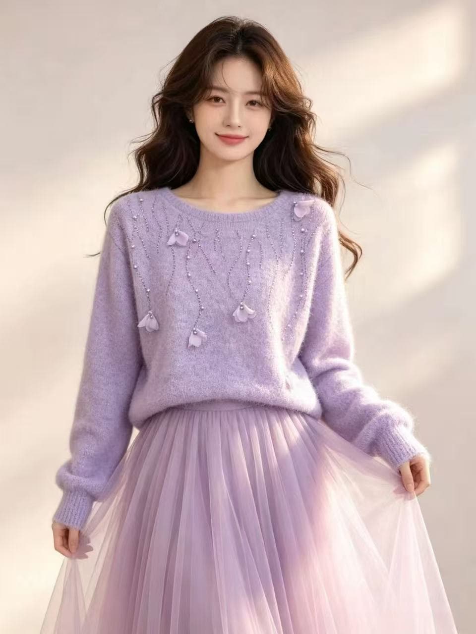 26 가을 겨울 숙녀 바람 라운드 넥 니트 스웨터 여성 화이트 핫픽스 풀오버 루즈핏 다용도 디자인 센스 양모 기본 셔츠 상세 이미지 16