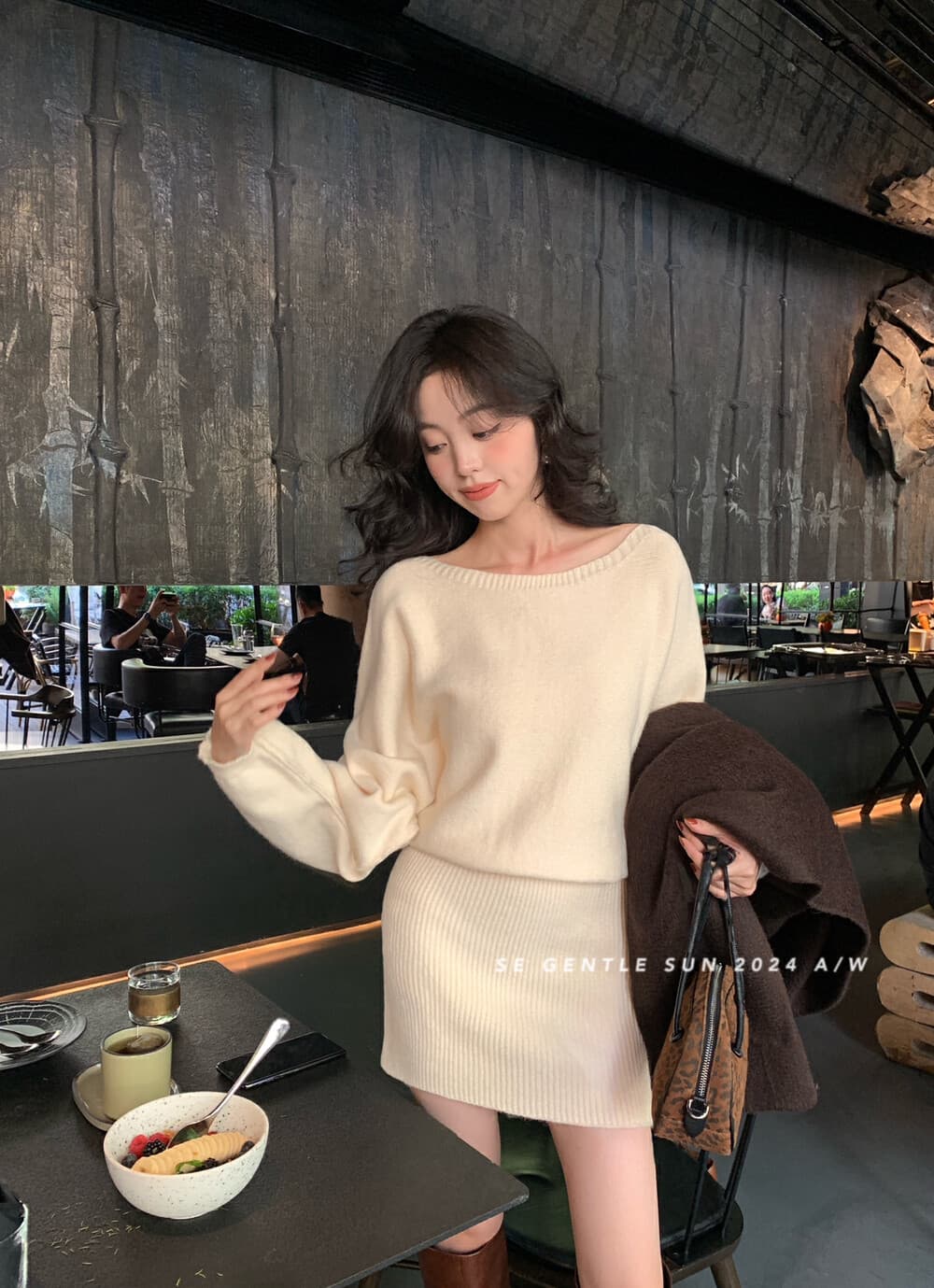 가을 겨울 ins 분위기 센스 빨간색 비스듬한 어깨 스웨터 드레스 여성 품격 허리 수축 오프숄더 타이트 스커트 니트 미니 스커트 느긋한 바람 상세 이미지 18