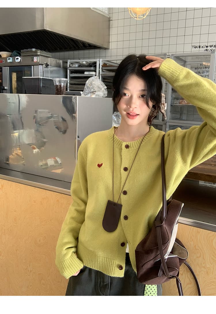 송 긍정적 인 En 과일 녹색 하트 자수 스웨터 오픈 가디건 여성 코트 가을 새로운 자이언트 잘 생긴 루즈핏 니트 맨위 상세 이미지 15