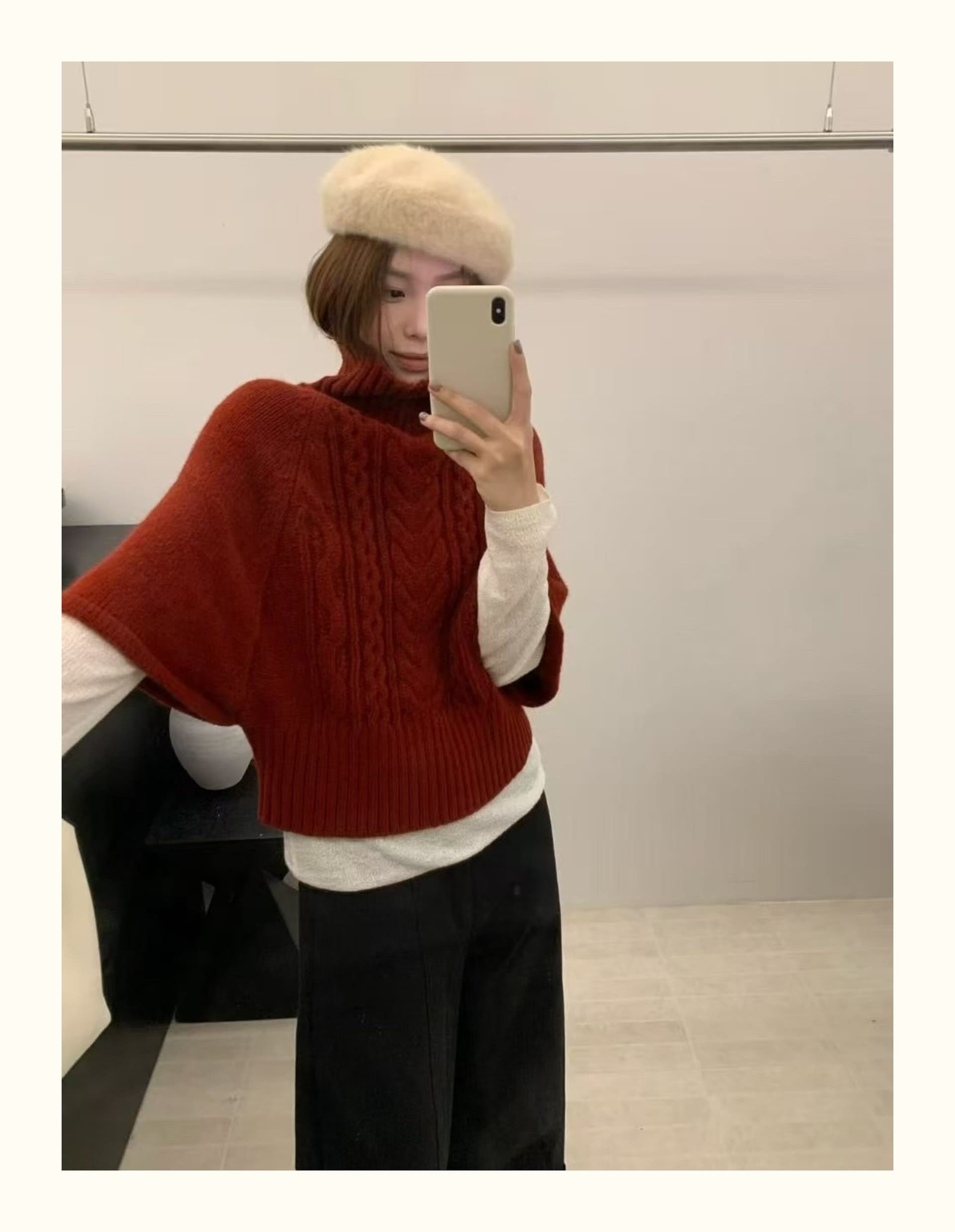 겨울 분위기 섹션 한 부서 터틀넥 꽈배기 망토 스웨터 여자 두꺼운 배트윙 소매 느긋한 바람 니트 맨위 상세 이미지 6