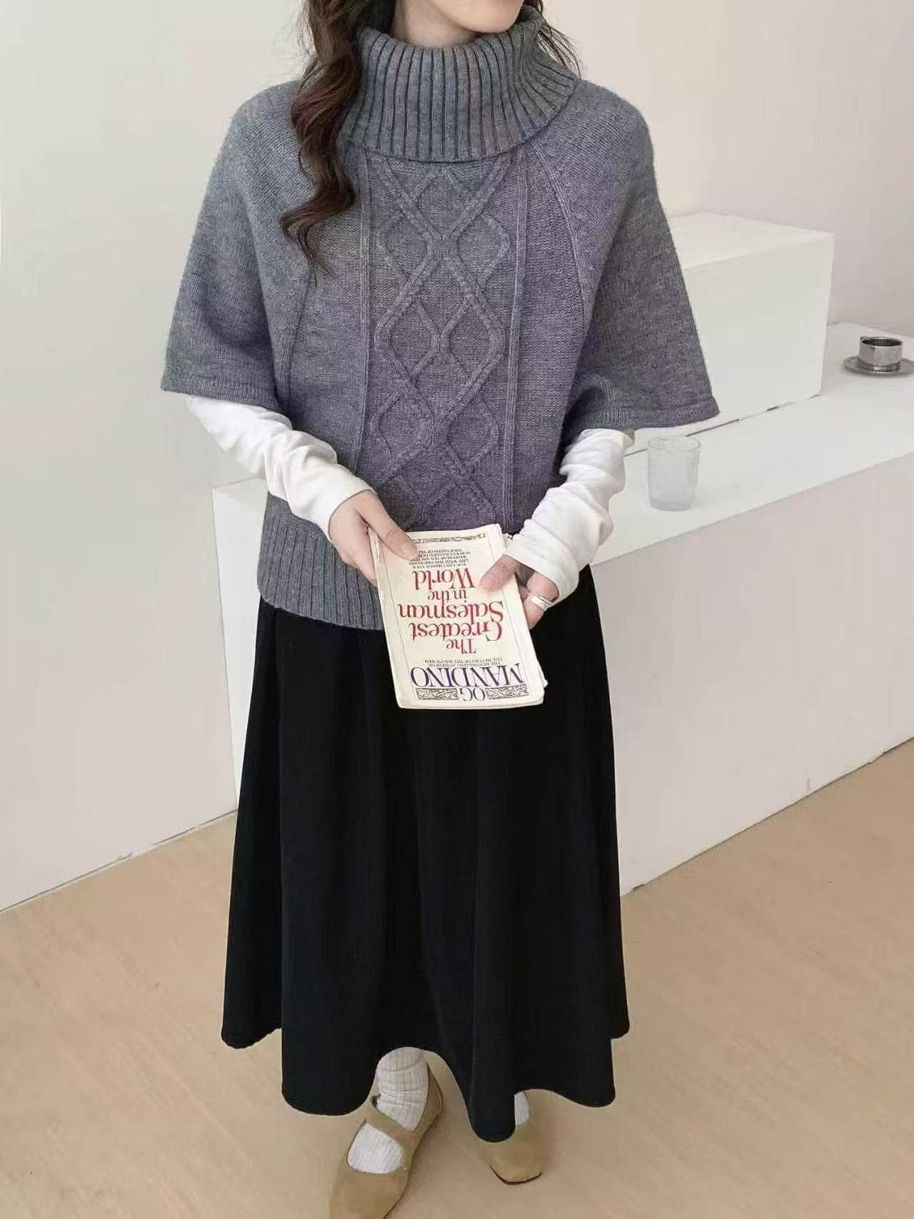 겨울 분위기 섹션 한 부서 터틀넥 꽈배기 망토 스웨터 여자 두꺼운 배트윙 소매 느긋한 바람 니트 맨위 상세 이미지 27