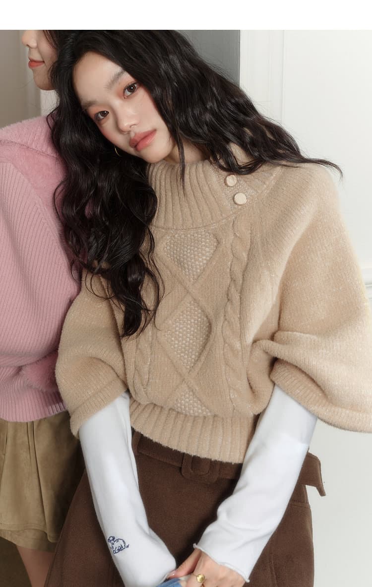 넓은 색상 품격 모직물 망토 숄 맨위 꽈배기 반하이넥 스웨터 2026 가을 겨울철 새로운 여성 니트 스웨터 상세 이미지 17