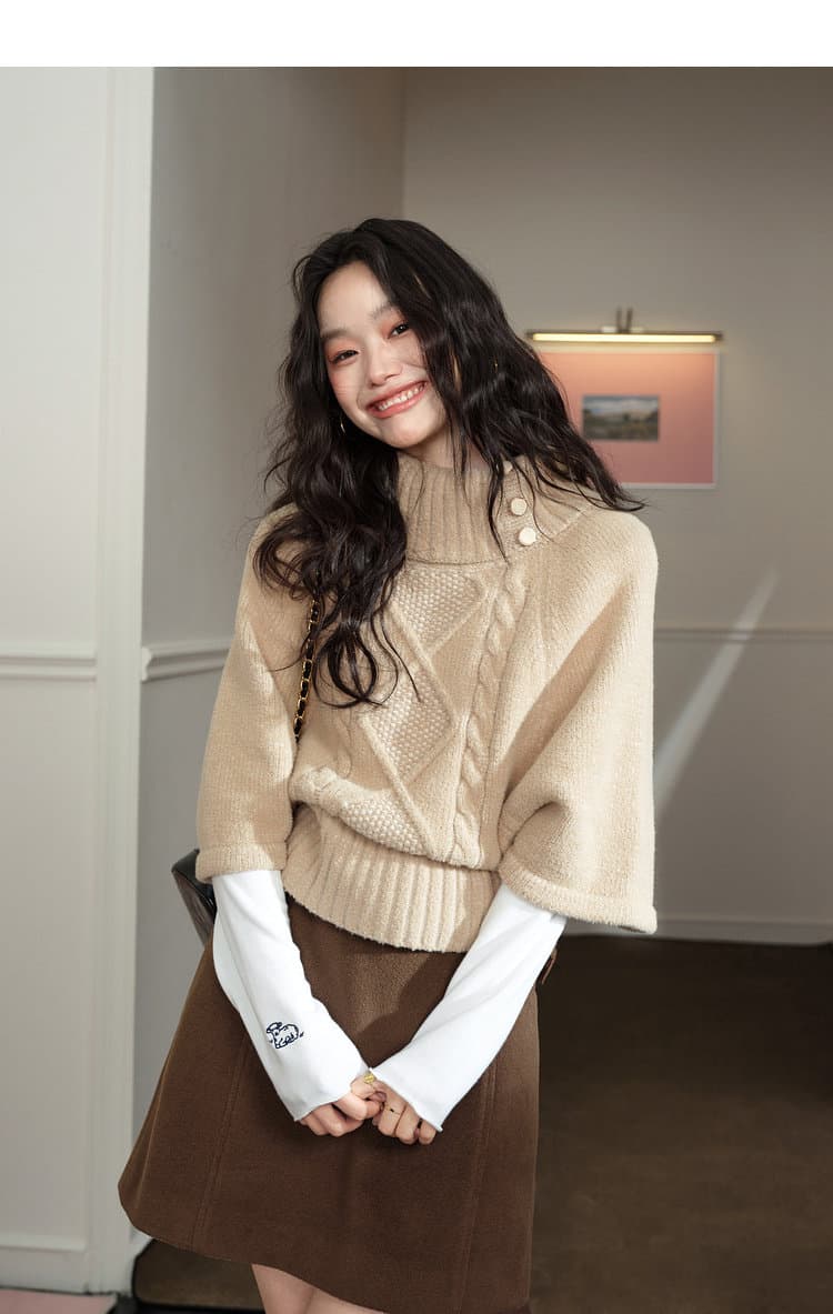 넓은 색상 품격 모직물 망토 숄 맨위 꽈배기 반하이넥 스웨터 2026 가을 겨울철 새로운 여성 니트 스웨터 상세 이미지 27