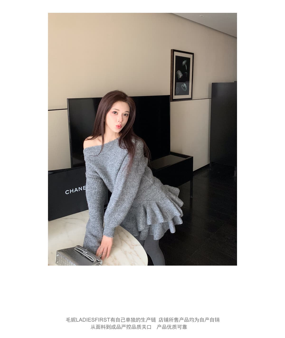 스타 오리지널 gao 수준 맞춤 绯 쌰 여성 니트 스웨터 가을 품격 빛 럭셔리 명문 여성 세트 스웨터 투피스 세트 상세 이미지 2