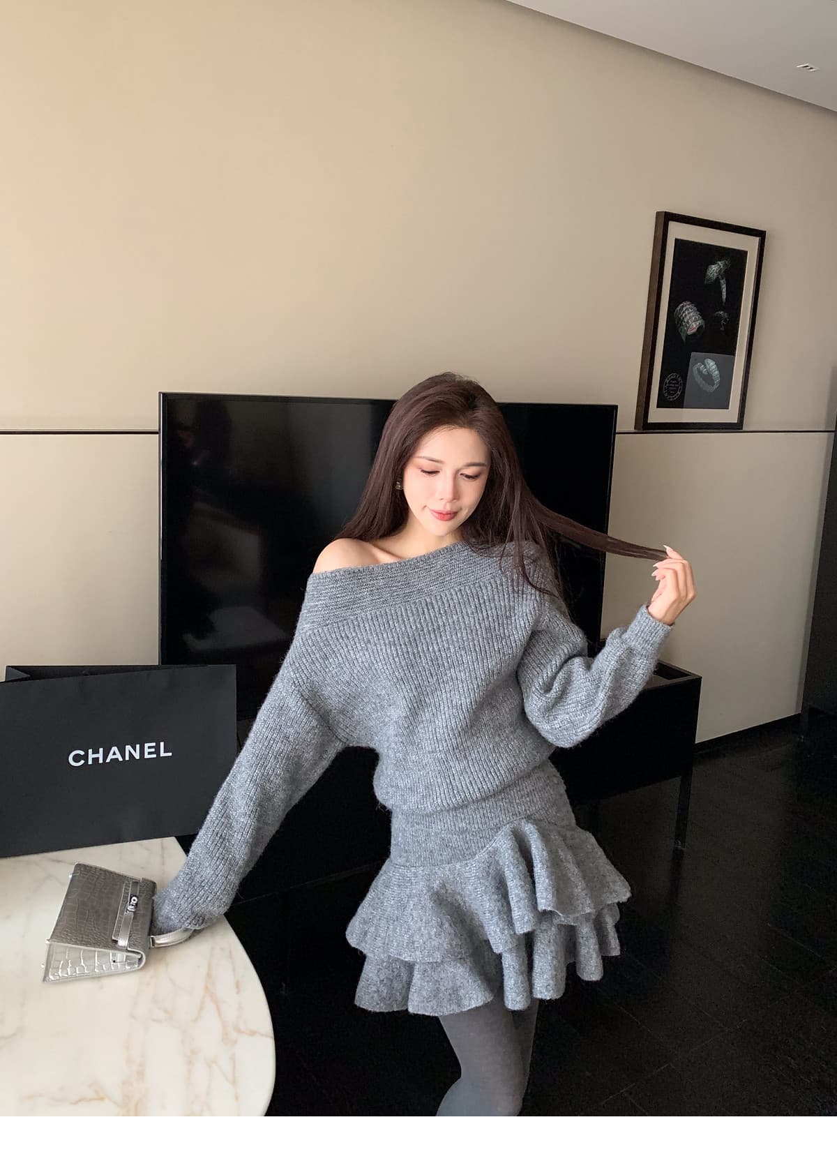 스타 오리지널 gao 수준 맞춤 绯 쌰 여성 니트 스웨터 가을 품격 빛 럭셔리 명문 여성 세트 스웨터 투피스 세트 상세 이미지 17