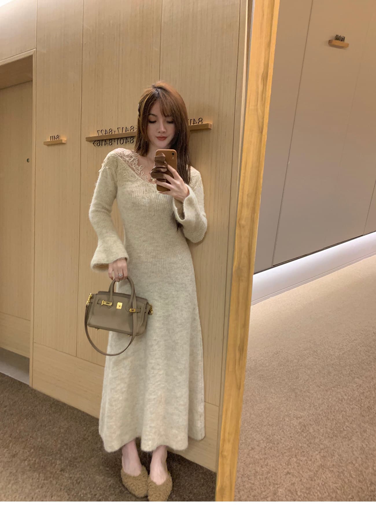 xxiiuu 모피 바람 숨는 장소 후아 겨울 인사이드 가져 가라. 기본 스커트 여성 레이스 조각 여성 드레스 니트 스웨터 치마 상세 이미지 23