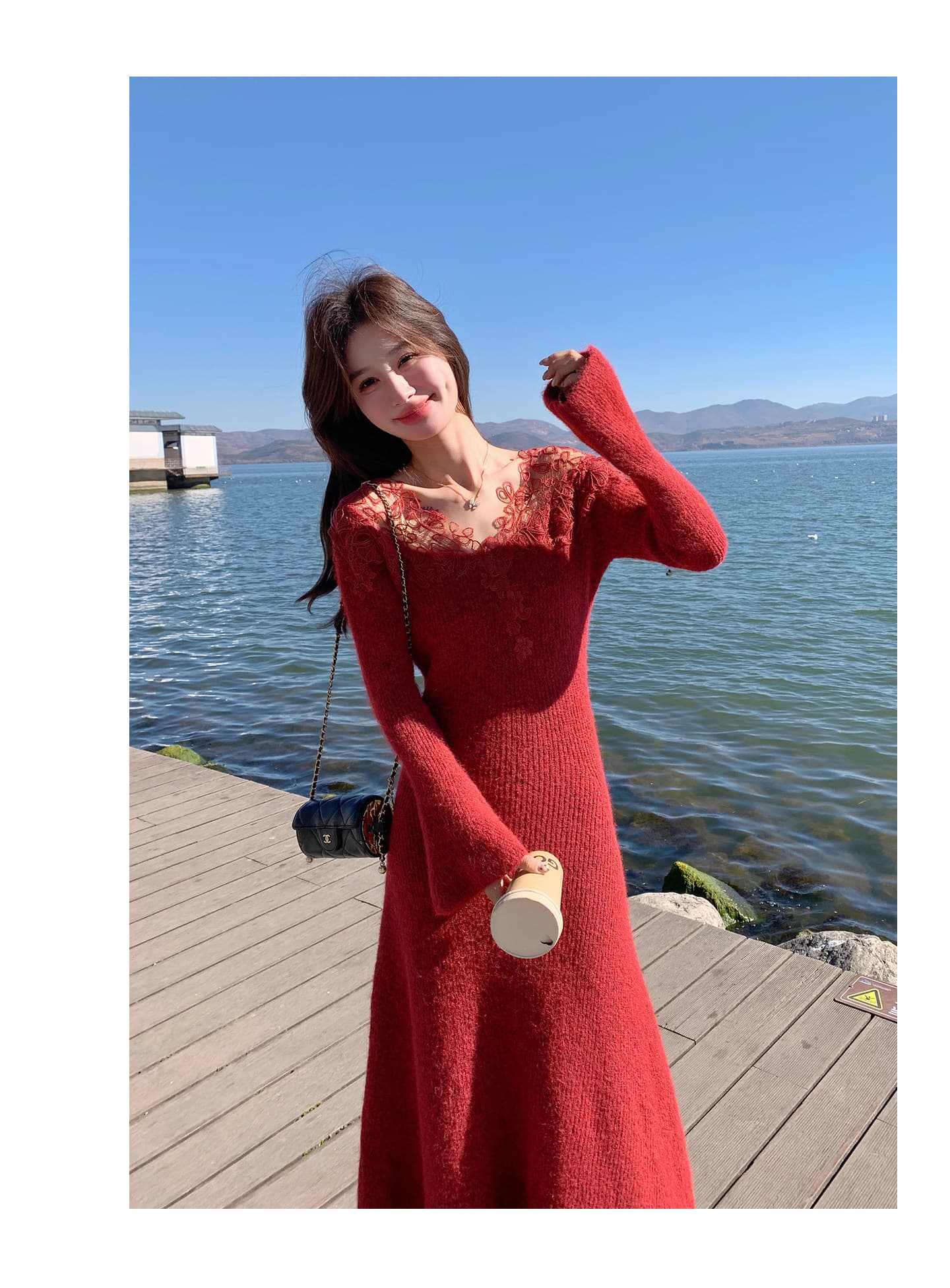 우 웃음 아름다운 환상곡 부드러운 다용도 부드러운 찹쌀 양모 자수 레이스 디자인 센스 드레스 상세 이미지 6