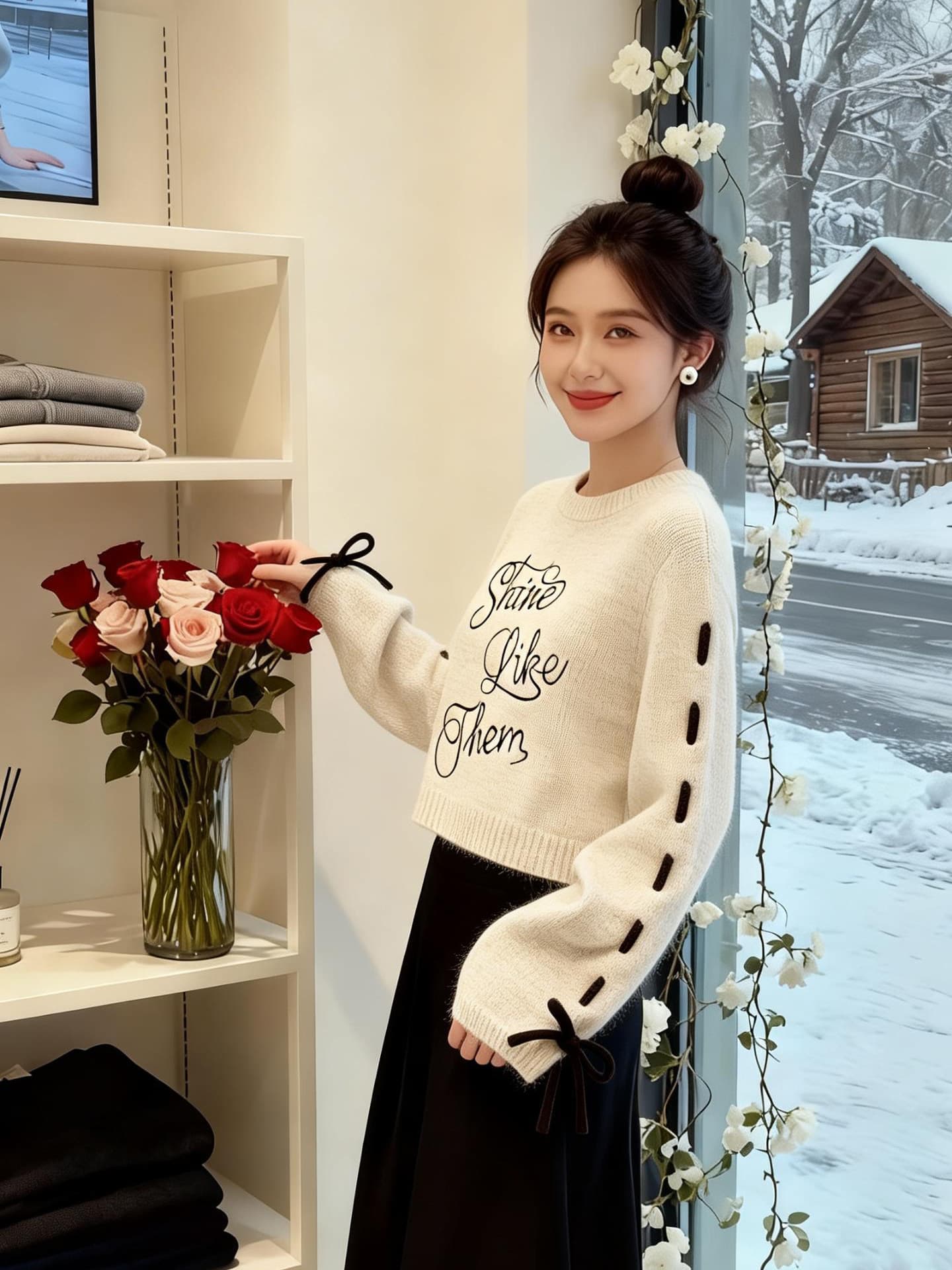 녹색 레트로 자수 긍정적 인 어깨 스웨터 여자 2026 새로운 머저리 빅 사이즈 지방 mm 슈퍼 잘 생긴 쇼트 스타일 니트 스웨터 맨위 상세 이미지 9