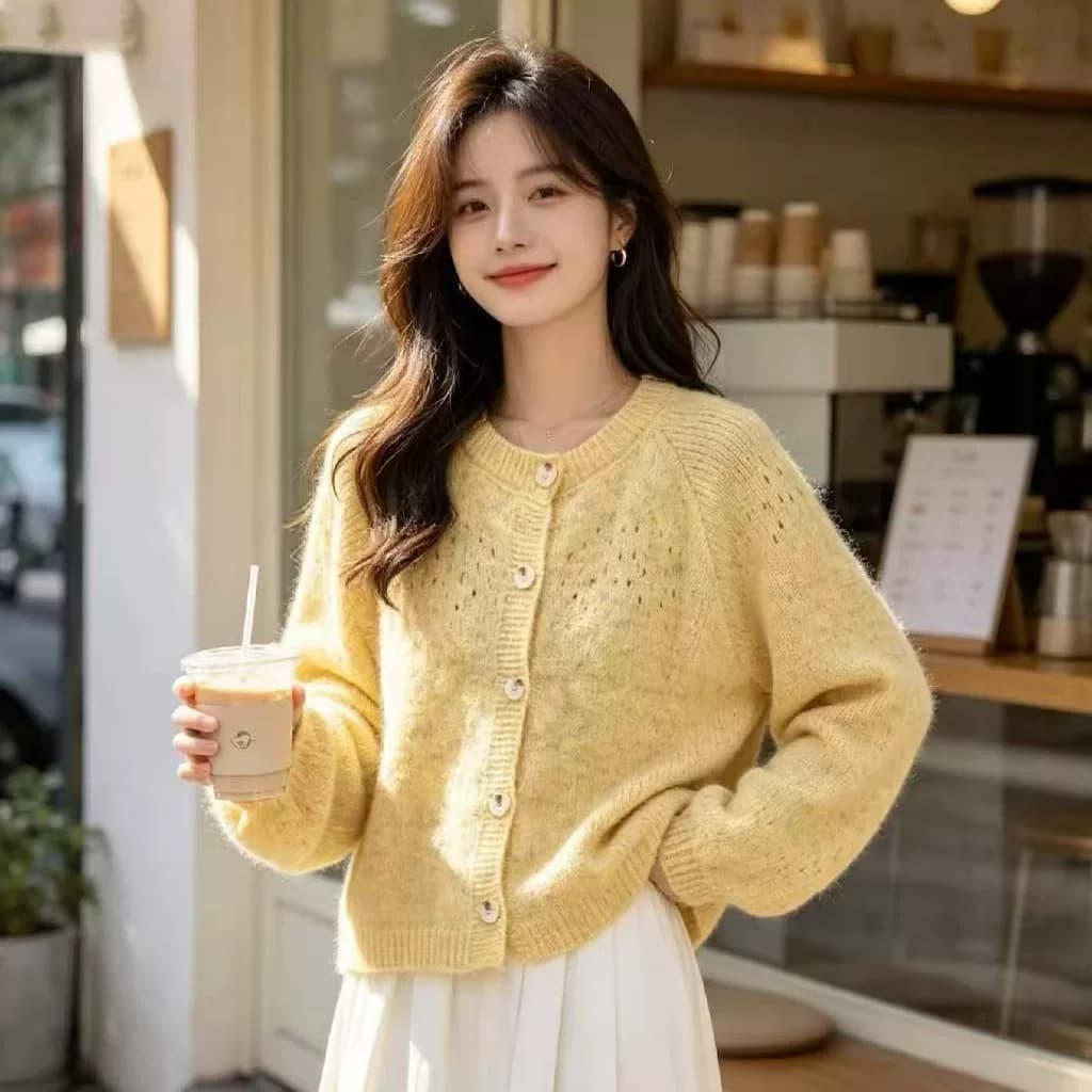 외국 가스 달콤함 고급 센스 니트 오픈 가디건 여성 스웨터 가을 2026 새로운 루즈핏 슬림해 보이는 다용도 쇼트 스타일 맨위 상세 이미지 4