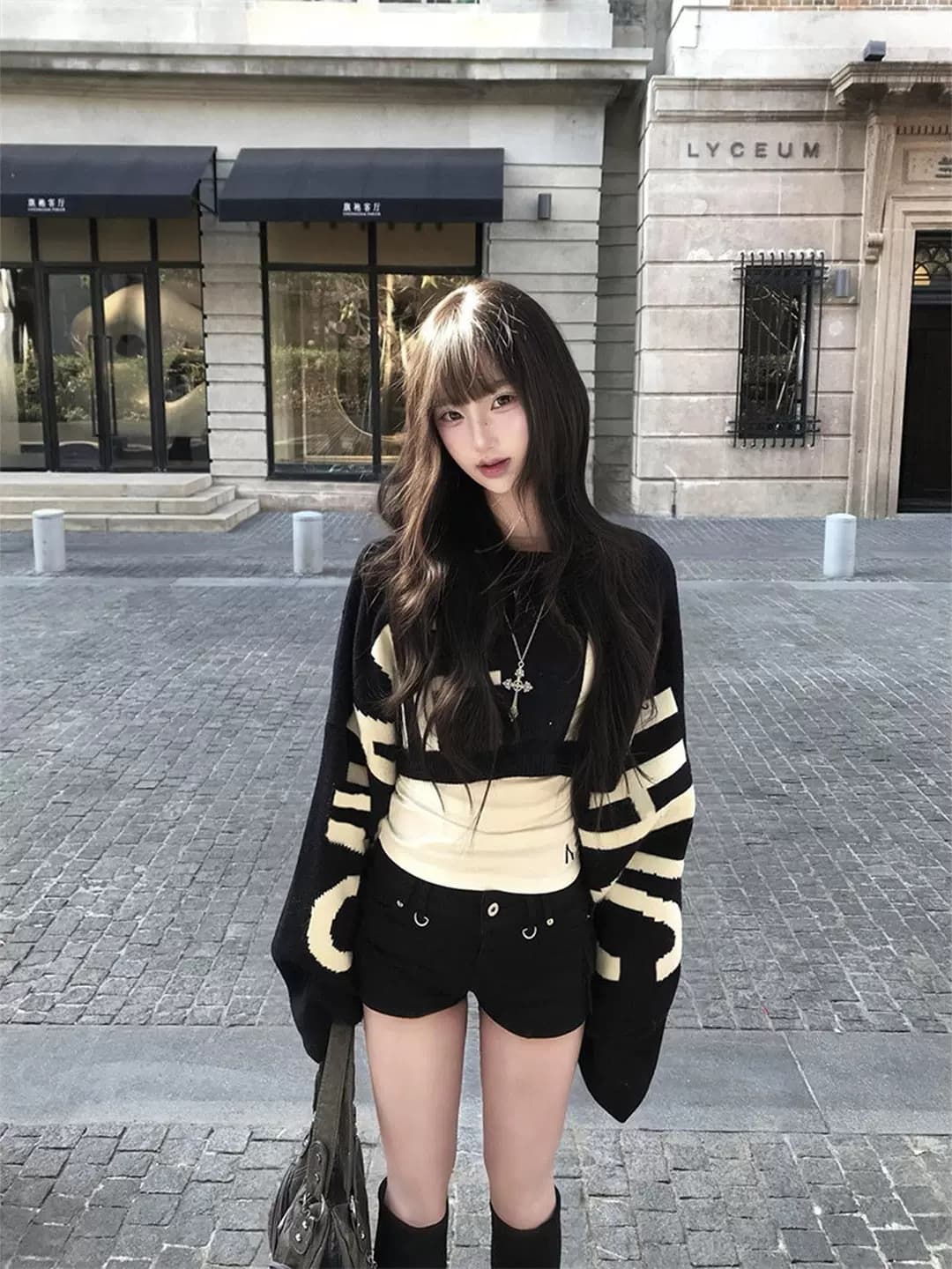 아메리칸 핫걸 검정색 배트윙 소매 스웨터 여자 이른 봄 루즈핏 느긋한 고급 센스 풀오버 쇼트 스타일 니트 스웨터 맨위 상세 이미지 10