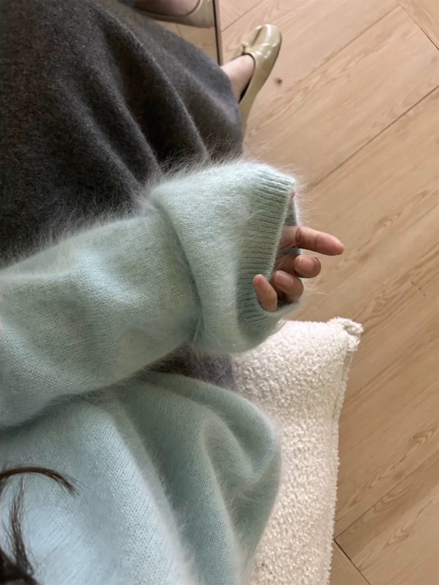 우유 씽 하는 소리 파란색 부드러운 찹쌀 스웨터 라운드 넥 가을 겨울철 루즈핏 느긋한 외출용 풀오버 여성 뜨개질 맨위 상세 이미지 6