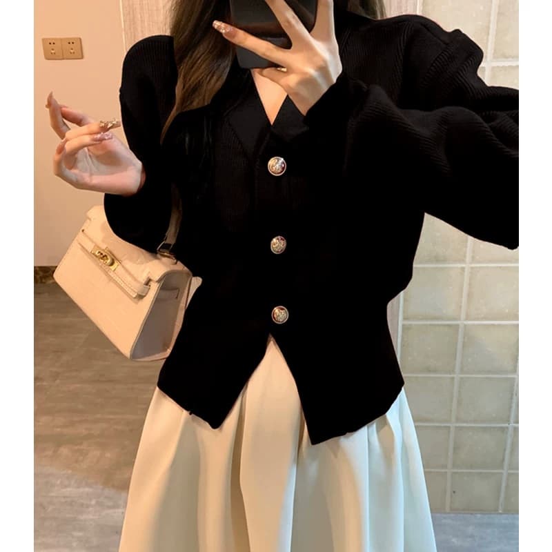 프랑스식 검정색 작은 샤넬 스타일 스웨터 오픈 가디건 여성 봄 가을 디자인 센스 작은 대중 허리 수축 품격 니트 맨위 재킷 상세 이미지 12